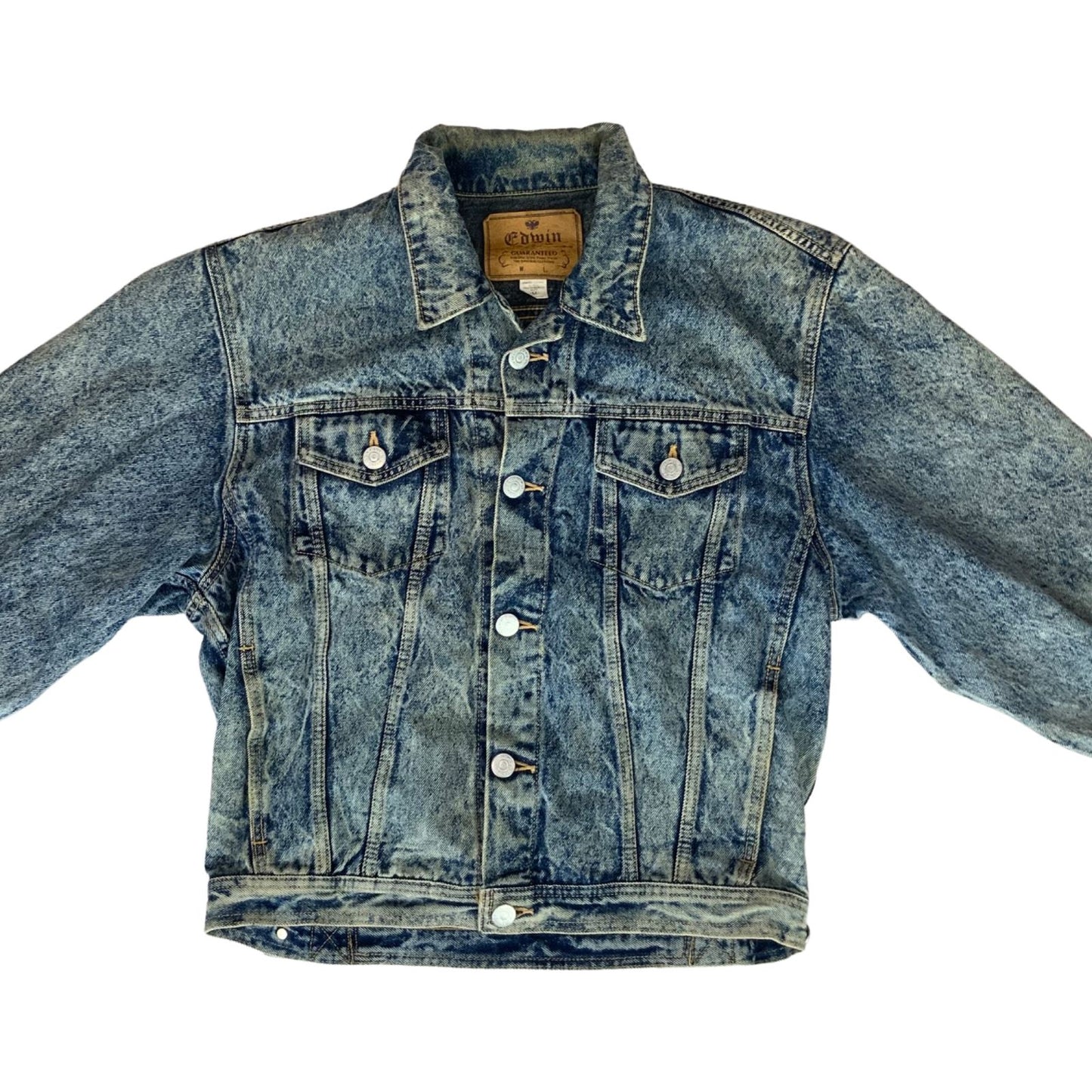 VTG 80s 90s EDWIN JAPAN ACID WASH DENIM JACKET OVERSIZED 46” (42) L