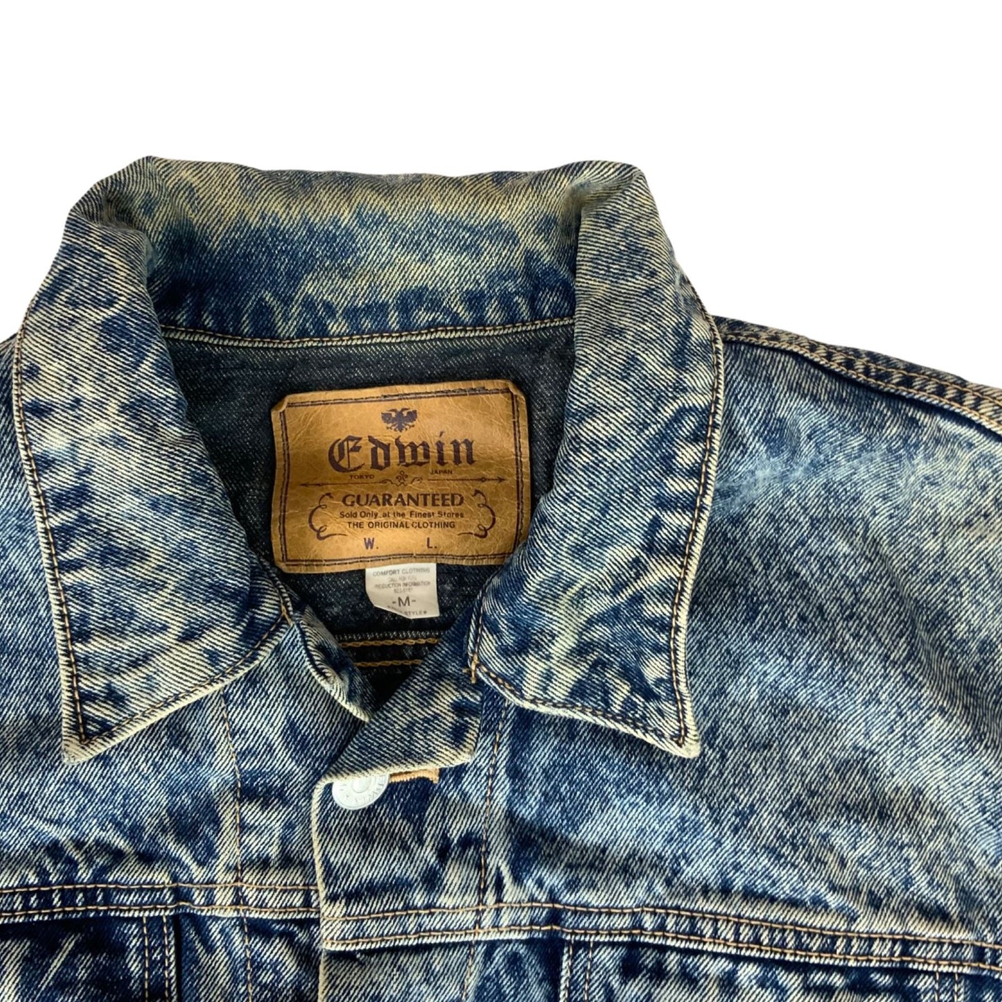 VTG 80s 90s EDWIN JAPAN ACID WASH DENIM JACKET OVERSIZED 46” (42) L