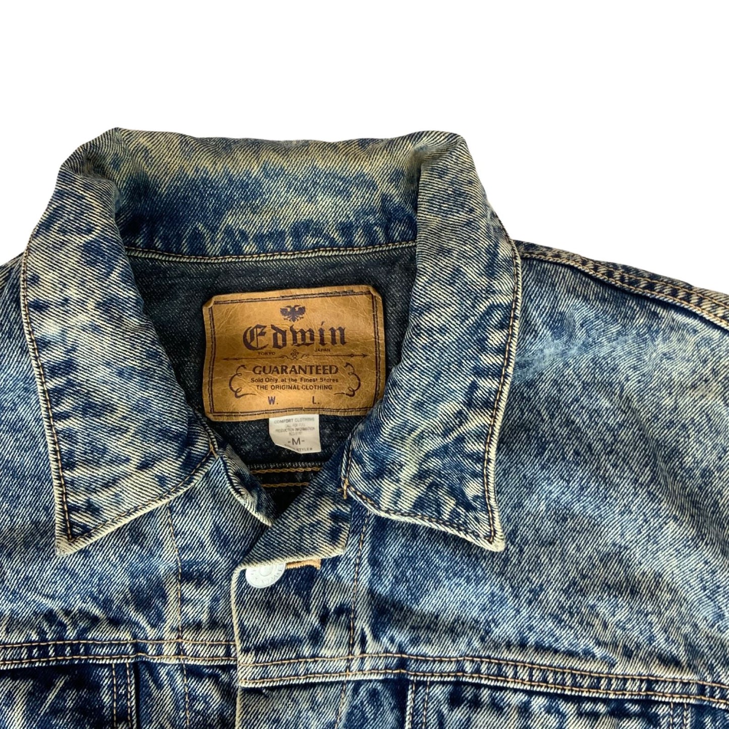VTG 80s 90s EDWIN JAPAN ACID WASH DENIM JACKET OVERSIZED 46” (42) L