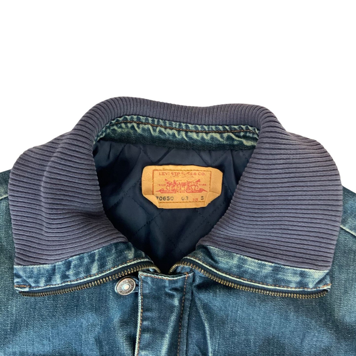 VTG 00s LEVIS 70650 LINED DENIM BOMBER JACKET LOVELY WEAR ROCKABILLY 37” (34) X