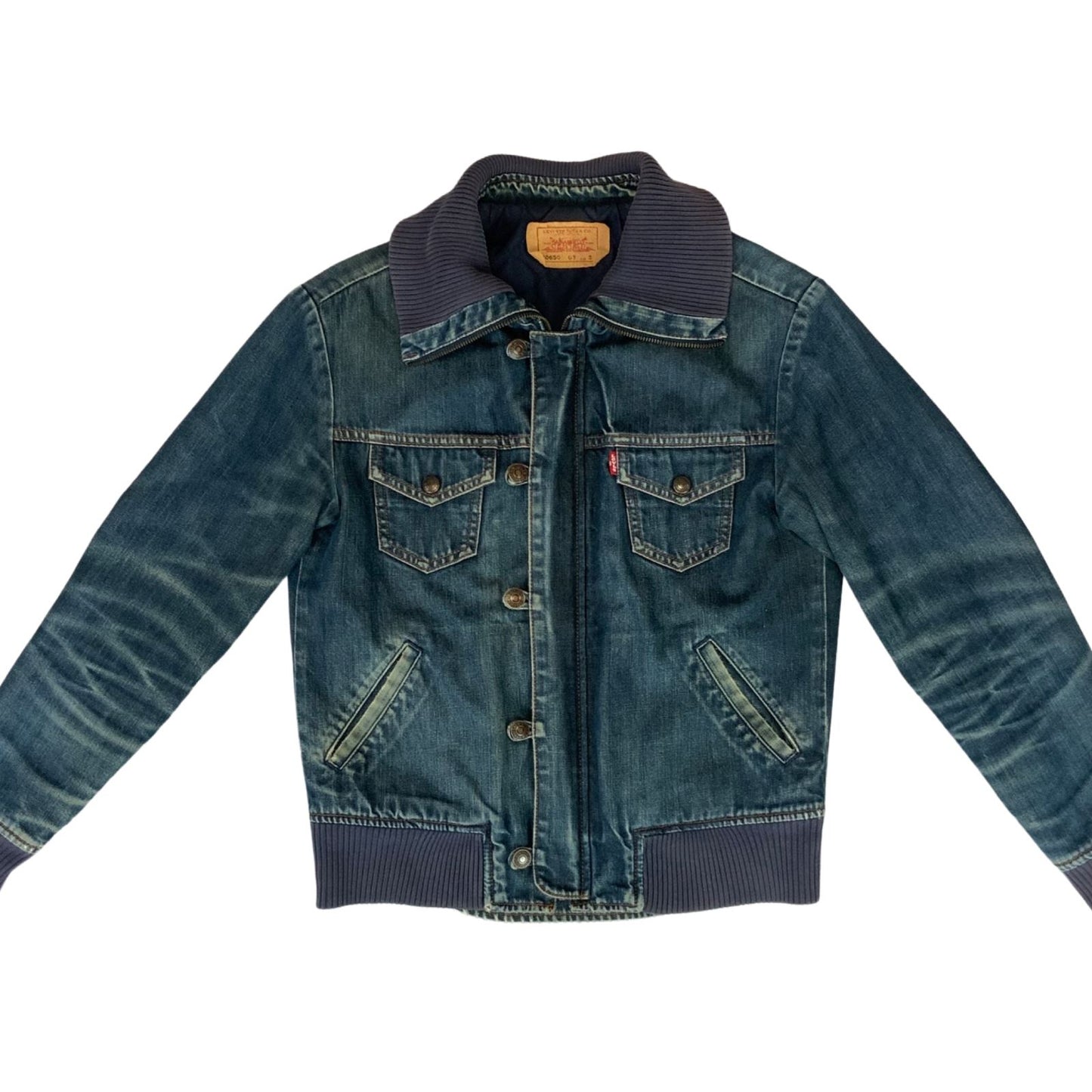 VTG 00s LEVIS 70650 LINED DENIM BOMBER JACKET LOVELY WEAR ROCKABILLY 37” (34) X