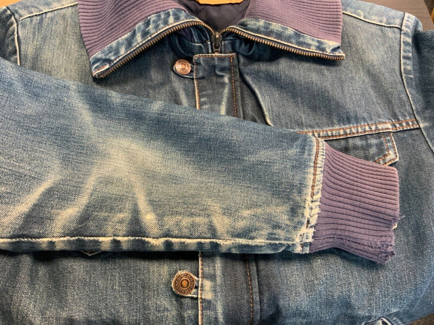 VTG 00s LEVIS 70650 LINED DENIM BOMBER JACKET LOVELY WEAR ROCKABILLY 37” (34) X
