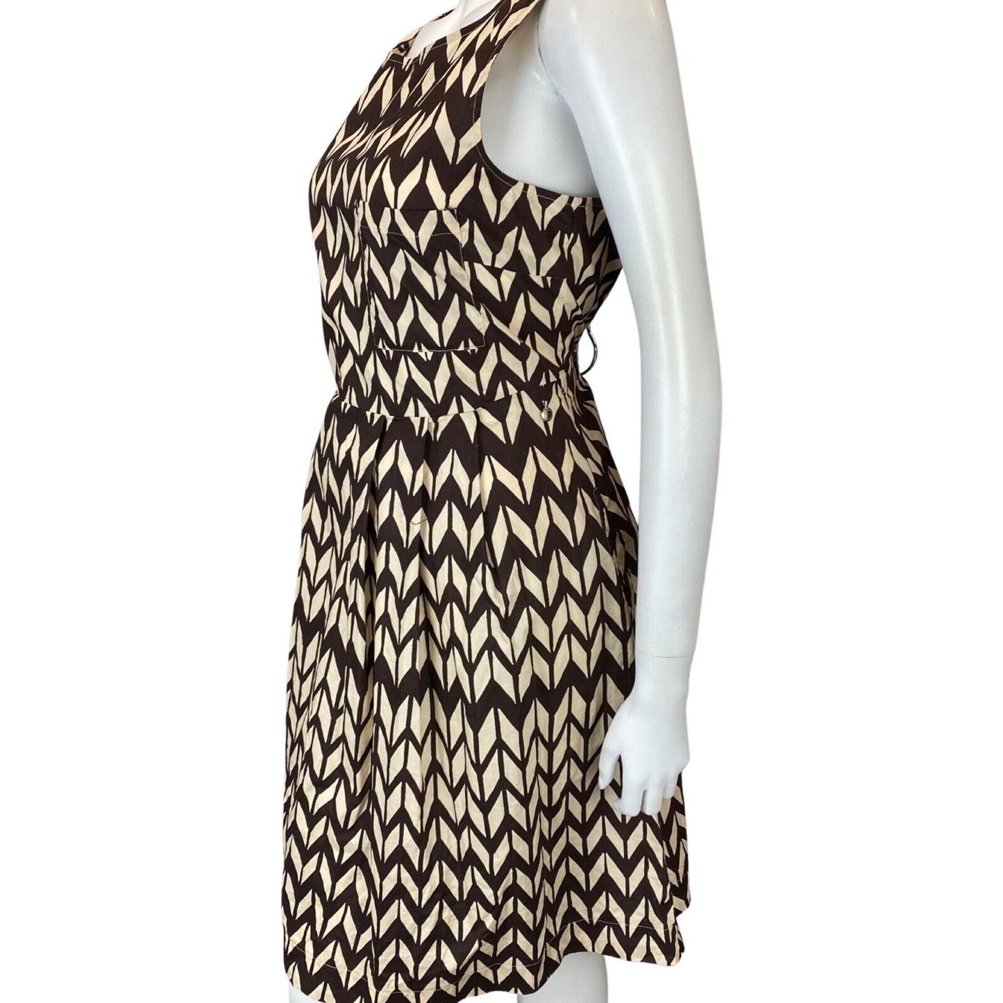 Vintage 00s Brown Cream Woolrich Geometric Patterned Smock Dress 12 14 M