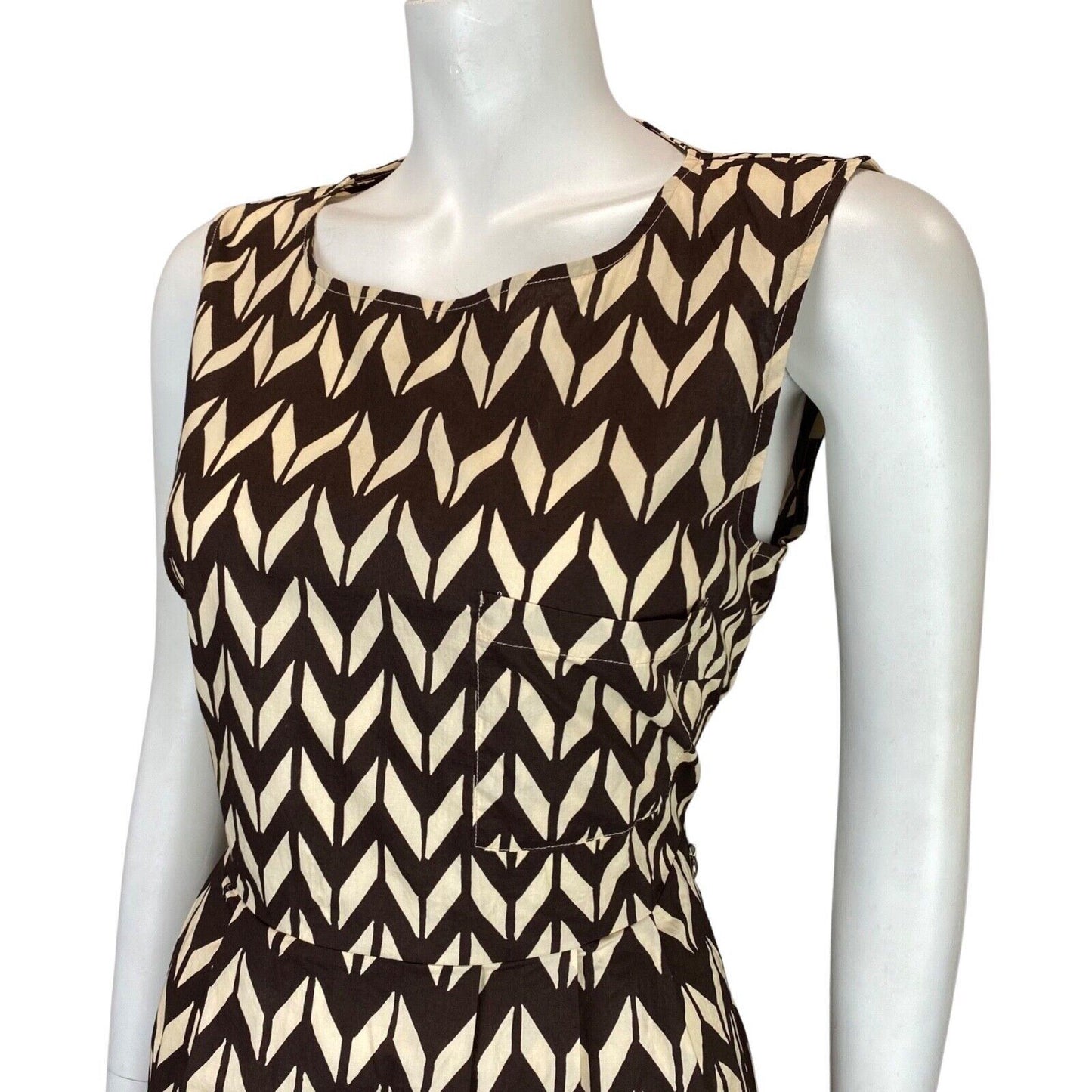 Vintage 00s Brown Cream Woolrich Geometric Patterned Smock Dress 12 14 M