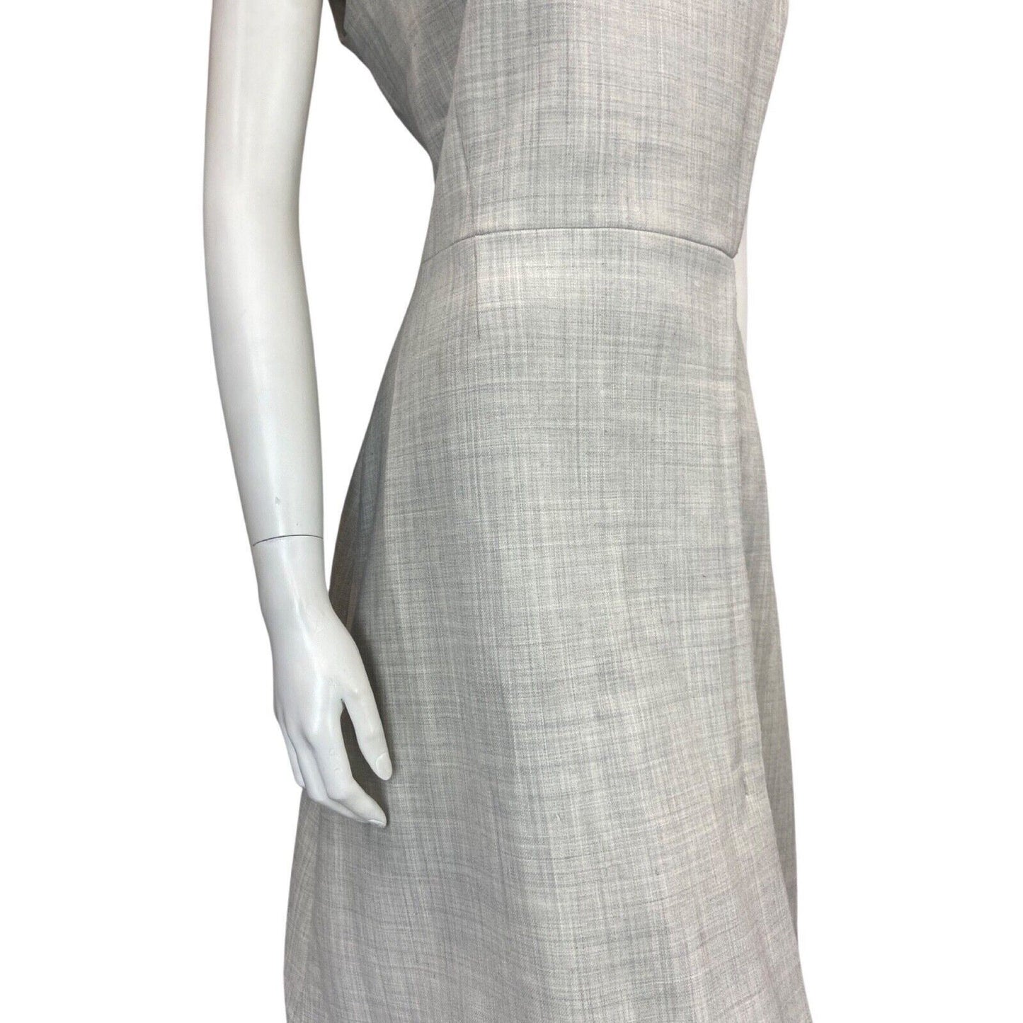 Vintage 00s Grey Beige Hugo Boss Wool Blend Sheath Mid Length Dress 8 10 S
