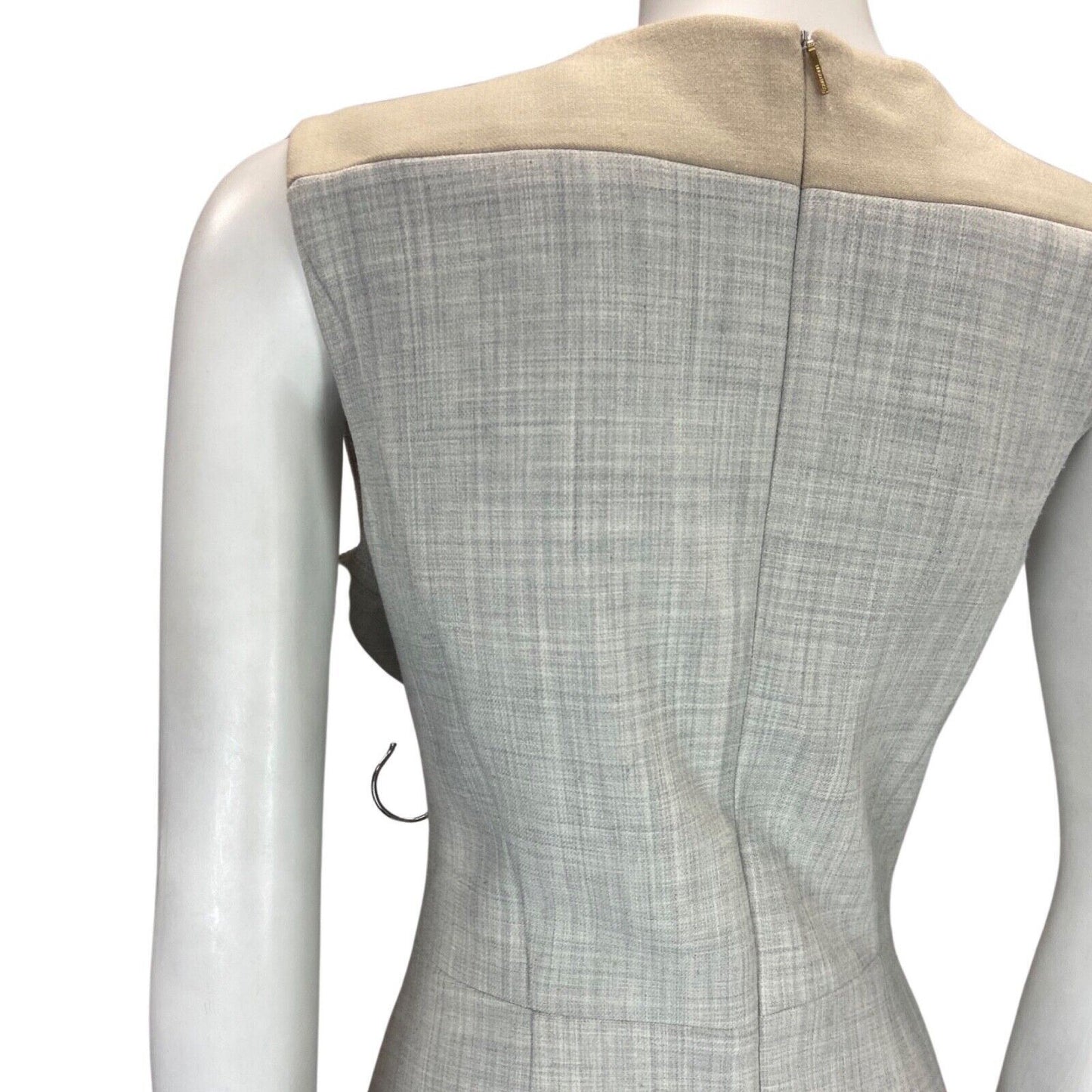 Vintage 00s Grey Beige Hugo Boss Wool Blend Sheath Mid Length Dress 8 10 S