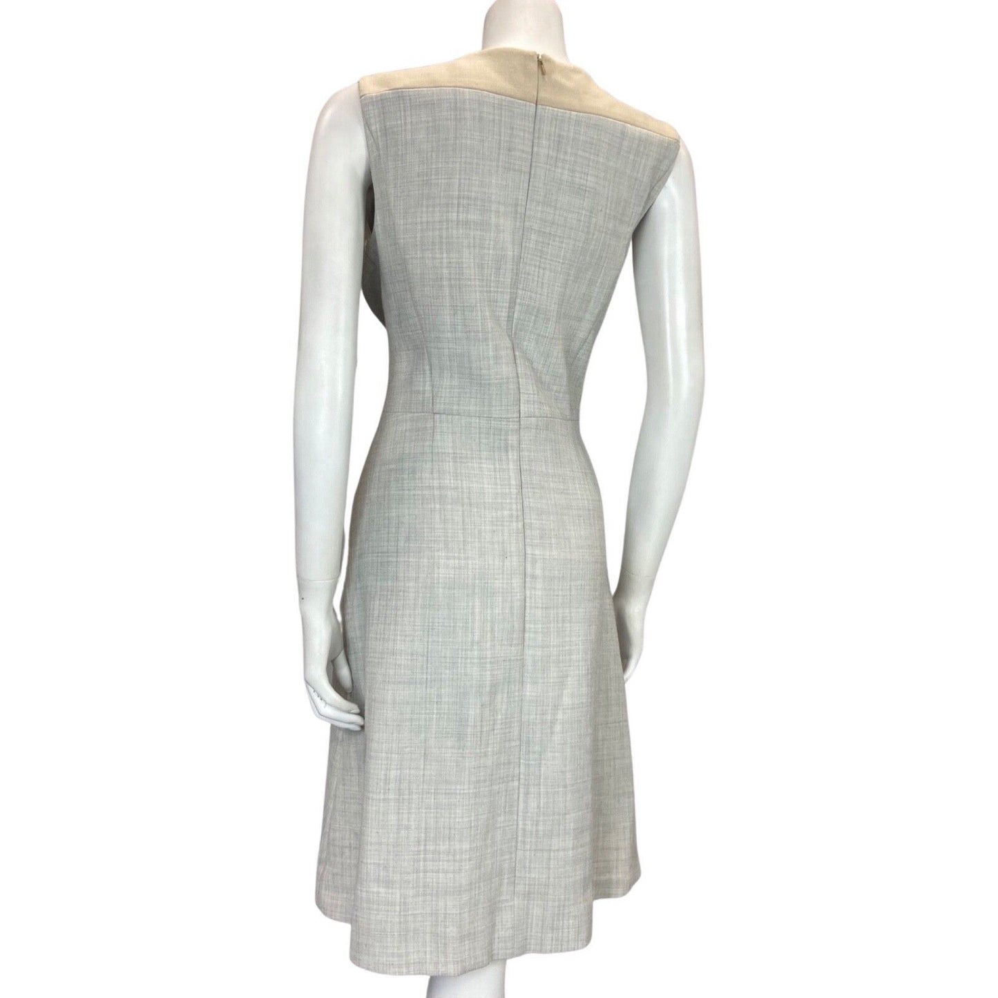Vintage 00s Grey Beige Hugo Boss Wool Blend Sheath Mid Length Dress 8 10 S