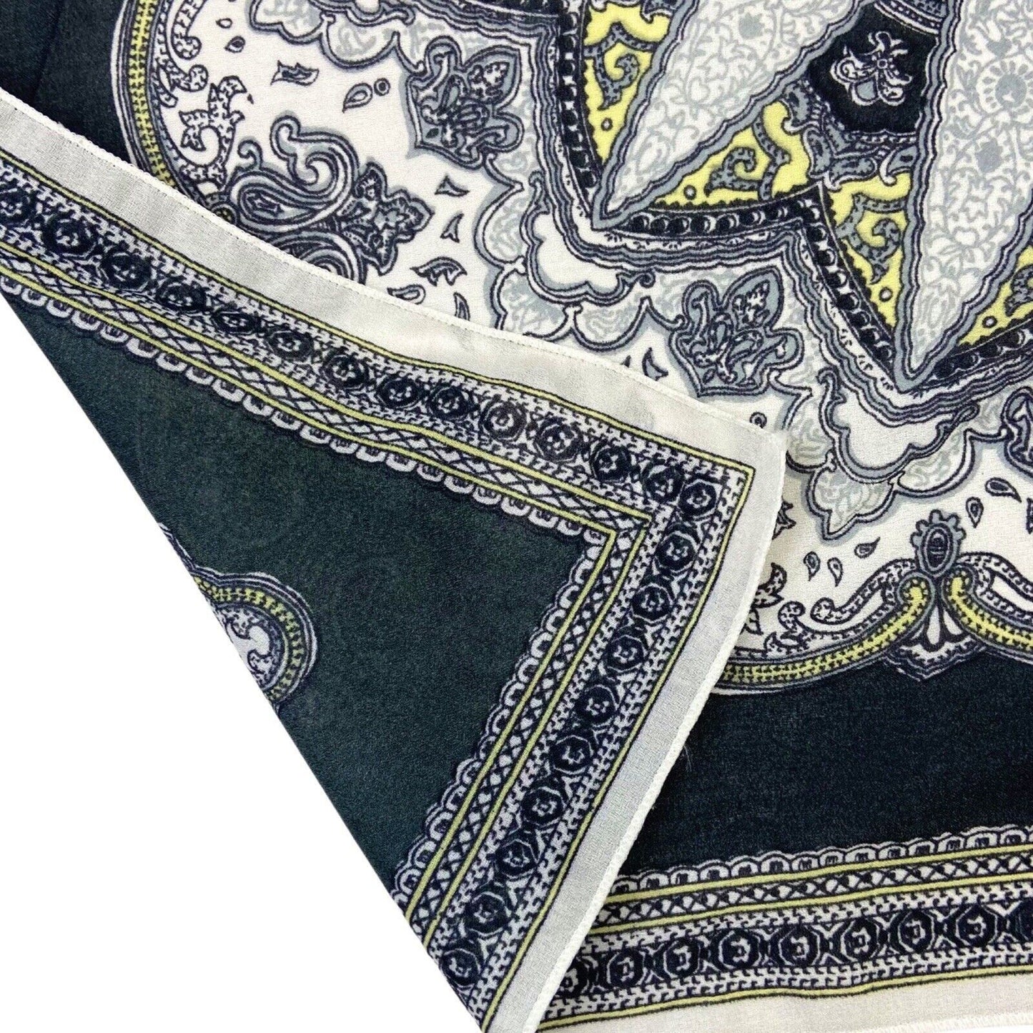 Vintage 90s 00s Grey Yellow Paisley Floral Print Scarf