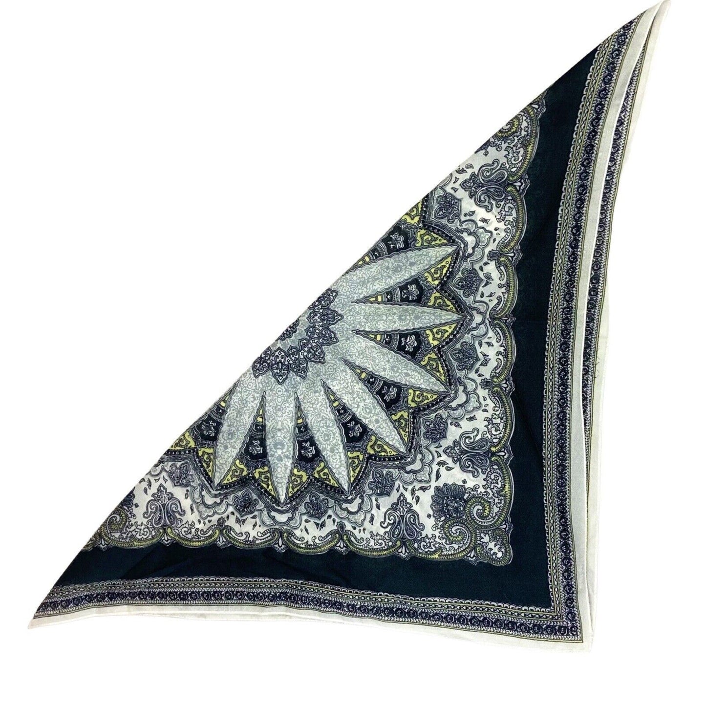 Vintage 90s 00s Grey Yellow Paisley Floral Print Scarf