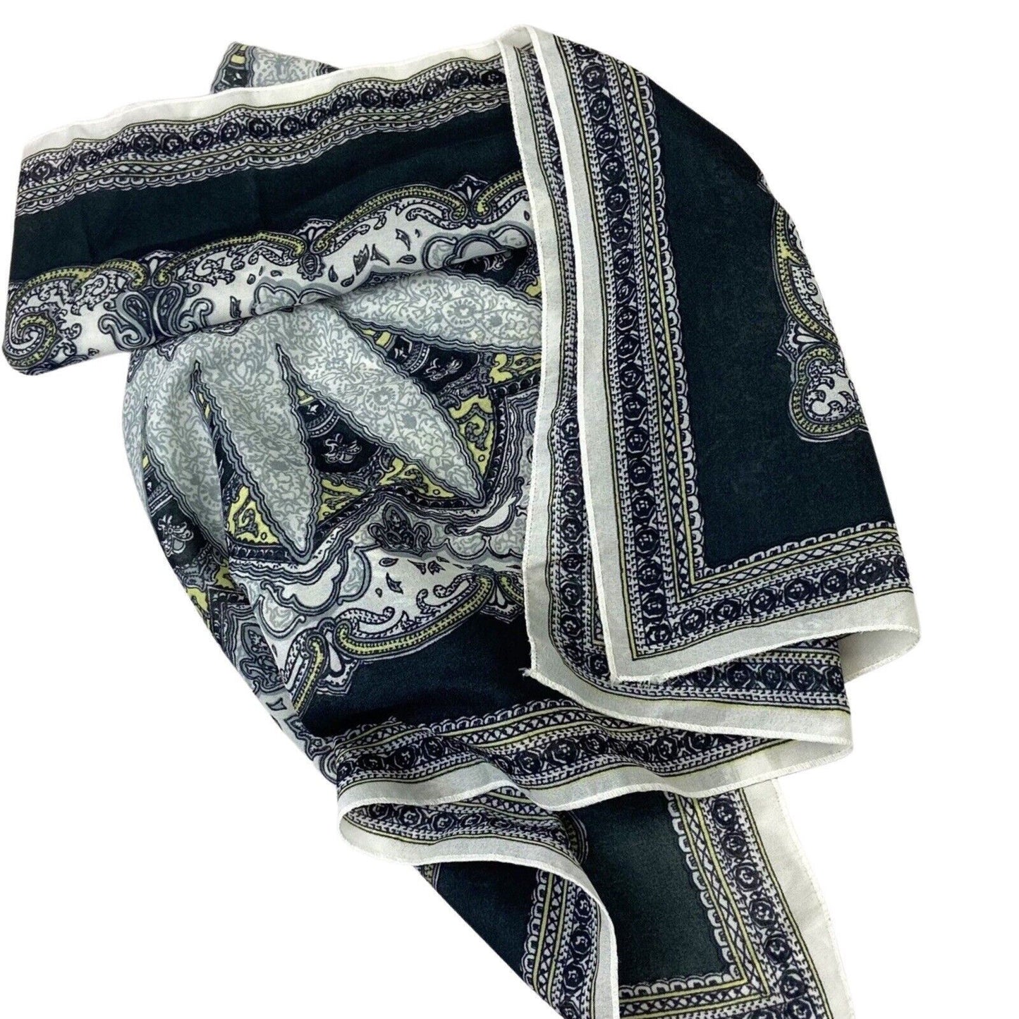 Vintage 90s 00s Grey Yellow Paisley Floral Print Scarf