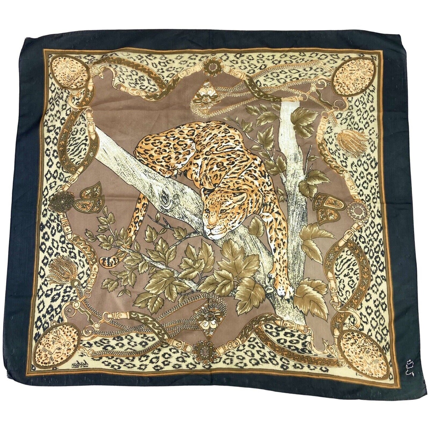 Vintage 00s 90s Brown Orange Leopard Print Graphic Print Scarf