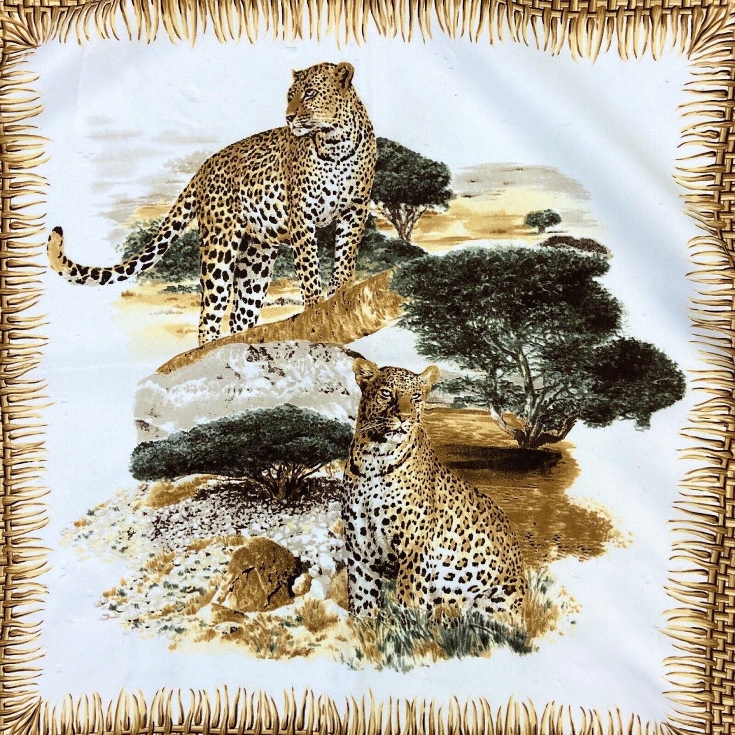 Vintage 90s 00s Gold Orange Cream Leopard Safari Graphic Print Scarf
