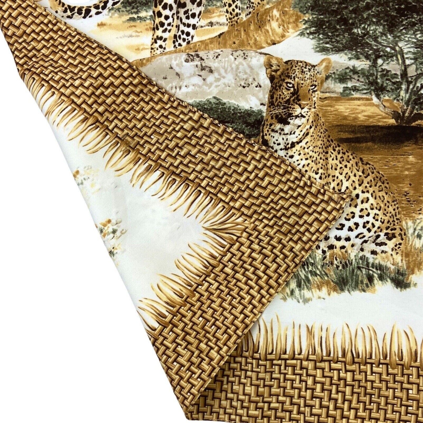 Vintage 90s 00s Gold Orange Cream Leopard Safari Graphic Print Scarf