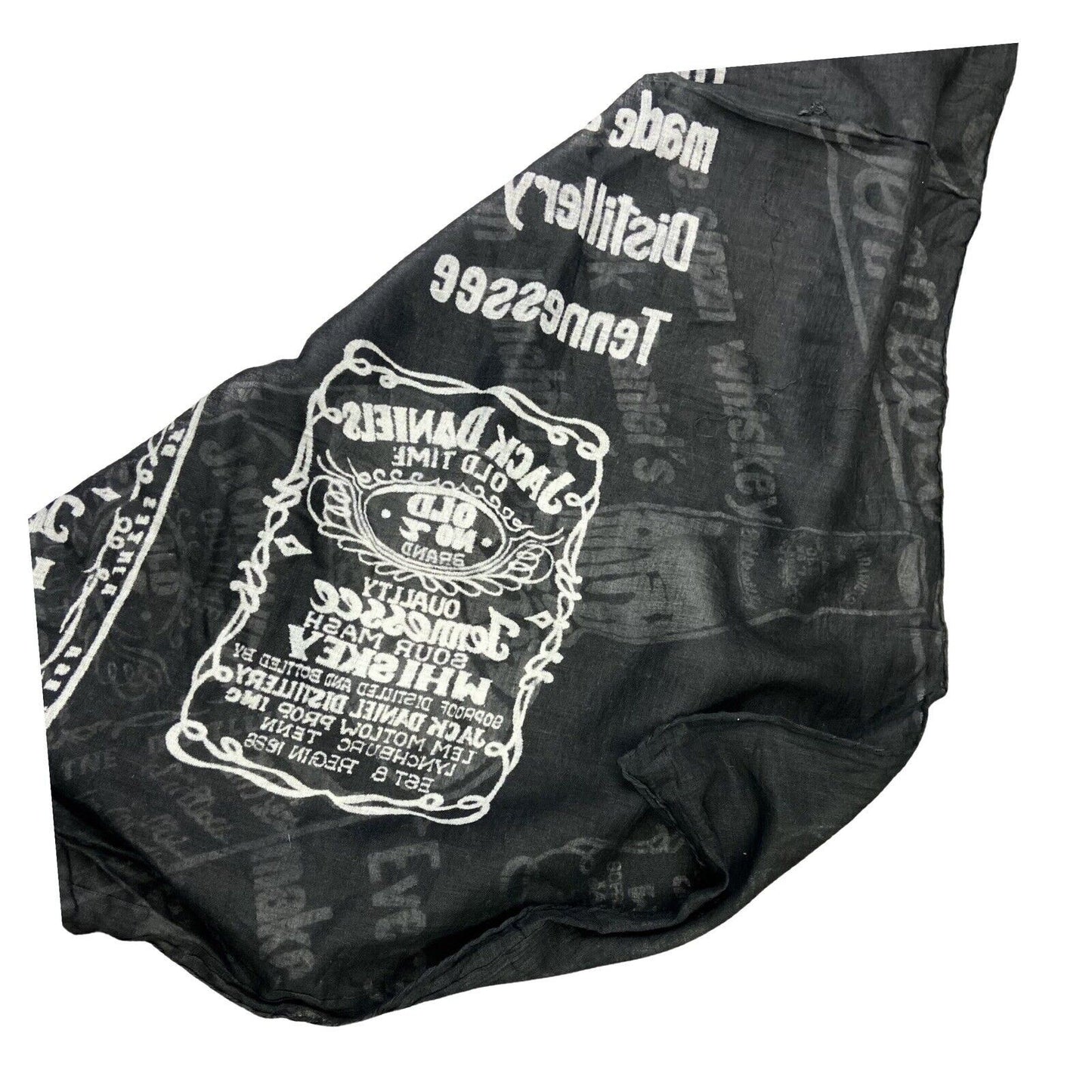 Vintage 90s 00s Black White Jack Daniels Graphic Print Scarf