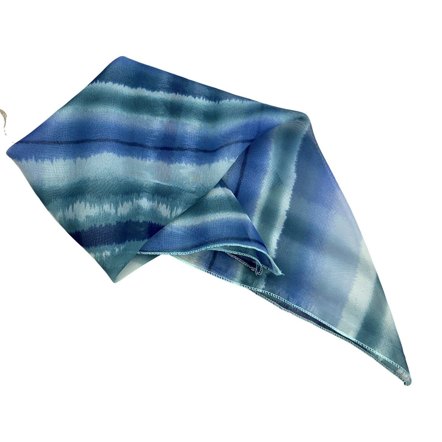 Vintage 90s 00s Blue Green Tie Dye Striped Sheer Scarf