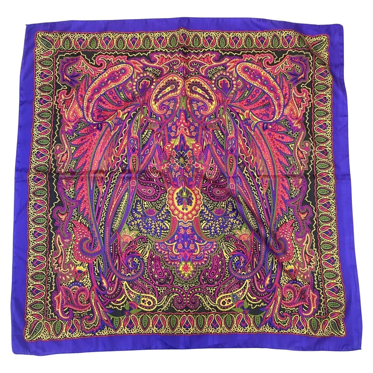 Vintage 90s 00s Purple Yellow Pink Paisley Psychedelic Floral Print Scarf