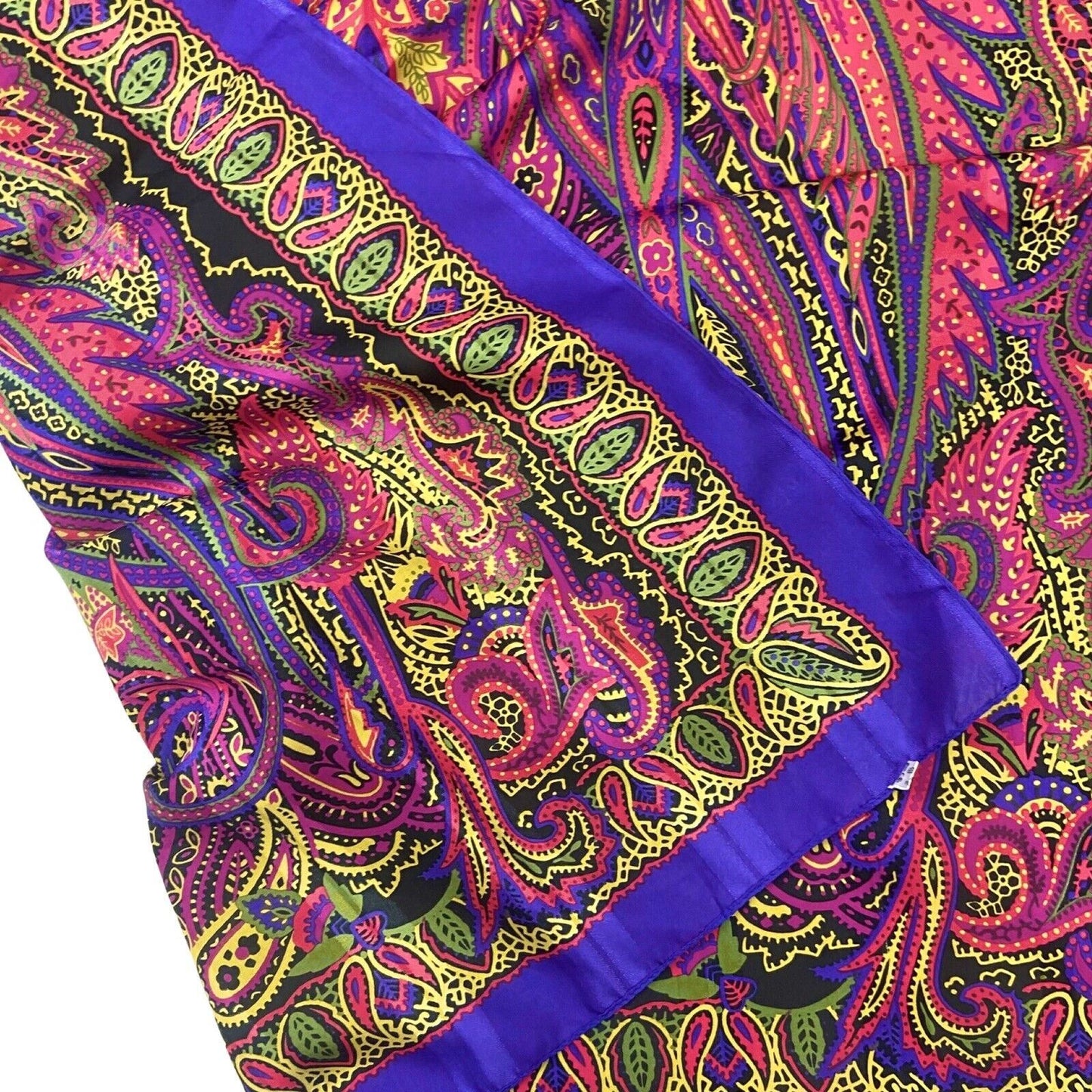 Vintage 90s 00s Purple Yellow Pink Paisley Psychedelic Floral Print Scarf