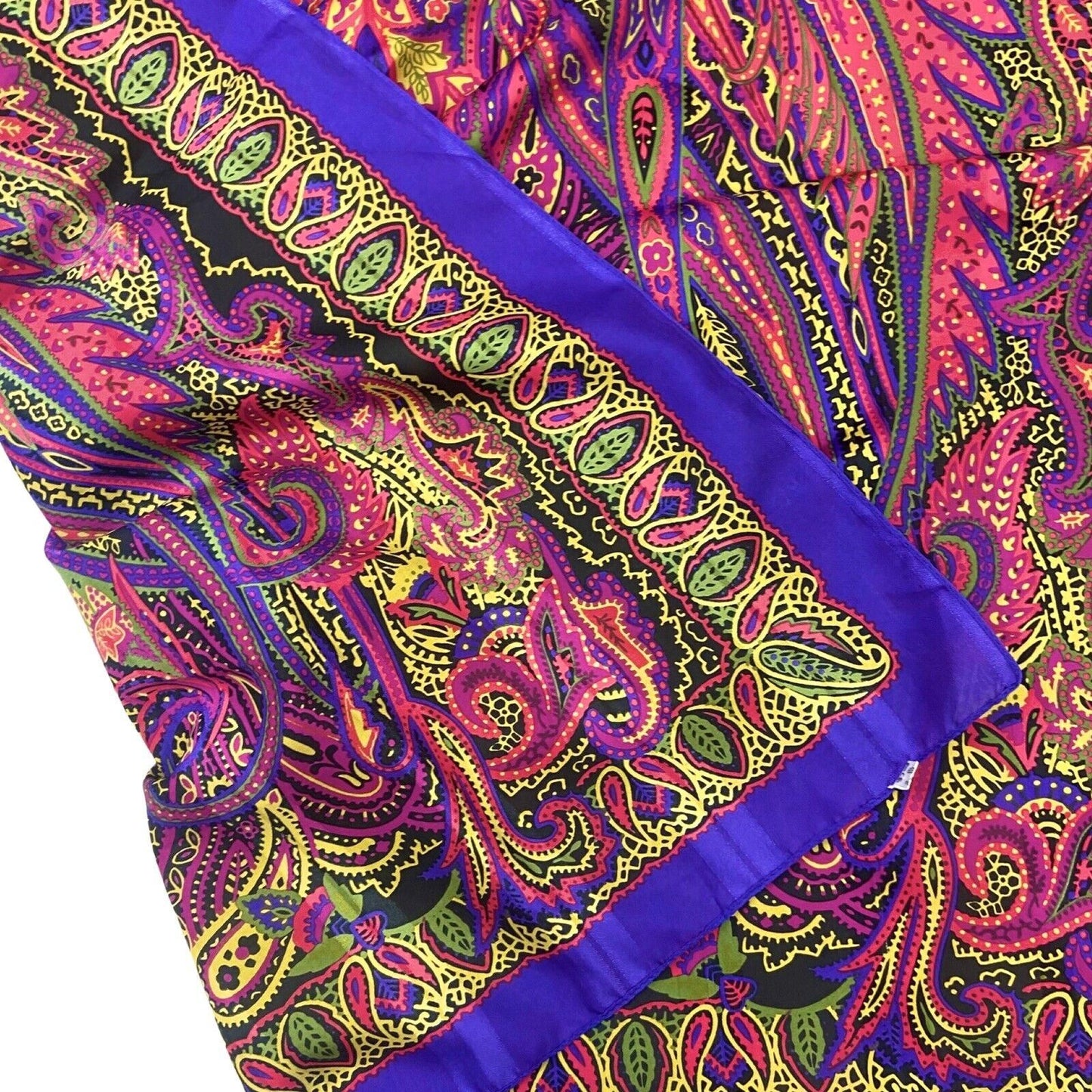 Vintage 90s 00s Purple Yellow Pink Paisley Psychedelic Floral Print Scarf