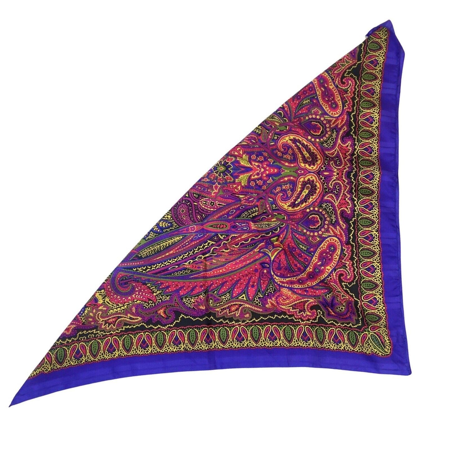 Vintage 90s 00s Purple Yellow Pink Paisley Psychedelic Floral Print Scarf