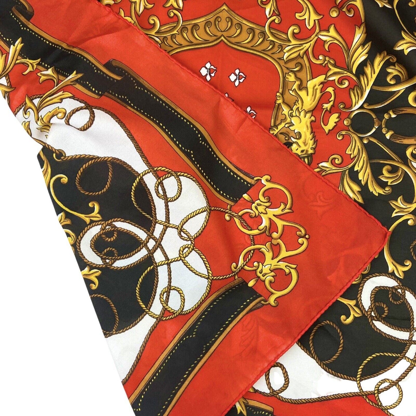 Vintage 90s 00s Red Brown Gold Filigree Ornamental Patterned Silk Scarf