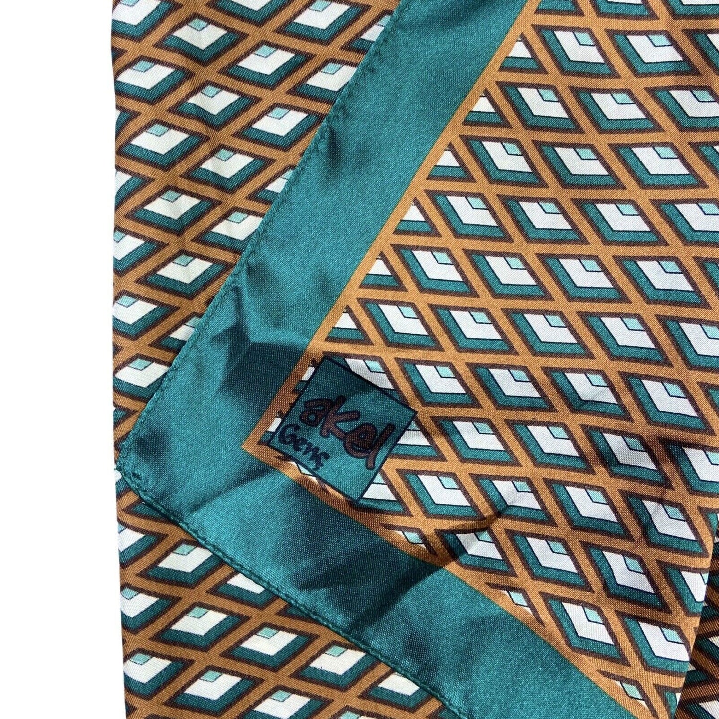 Vintage 90s 00s Green Brown White Geometric Diamond Print Scarf