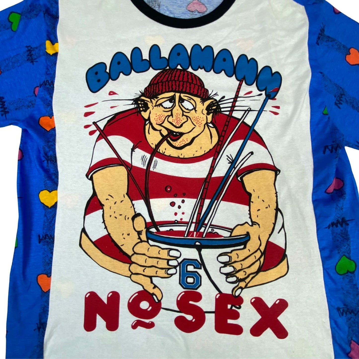 Vintage 80s 90s Blue White Wacky Graphic Printed XL
