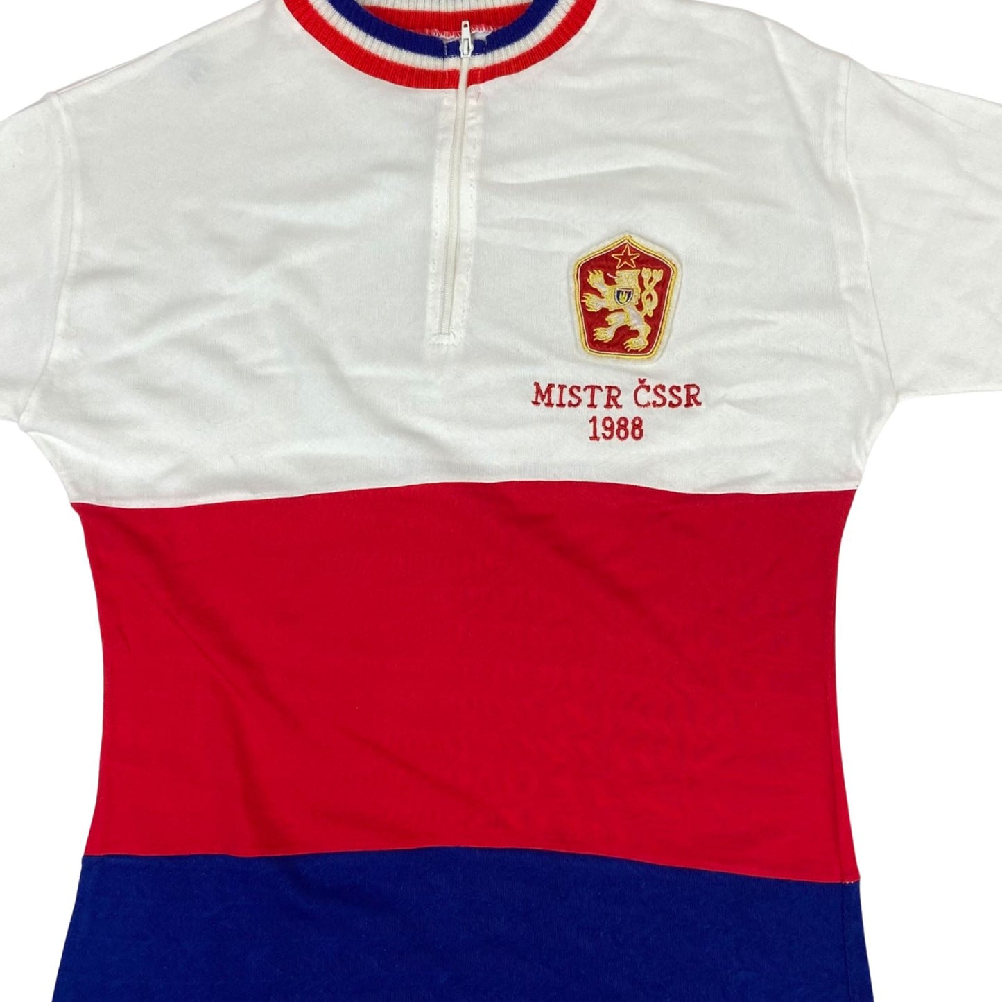 Vintage 1988 White Red Blue Cycling Zip Up Sportswear Form Fit Top S 8 10