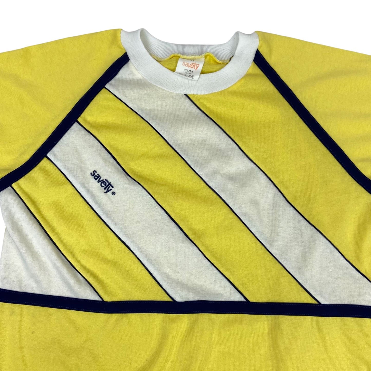Vintage 70s 80s Yellow Navy and White Savety Stripped Panelled T-Shirt M