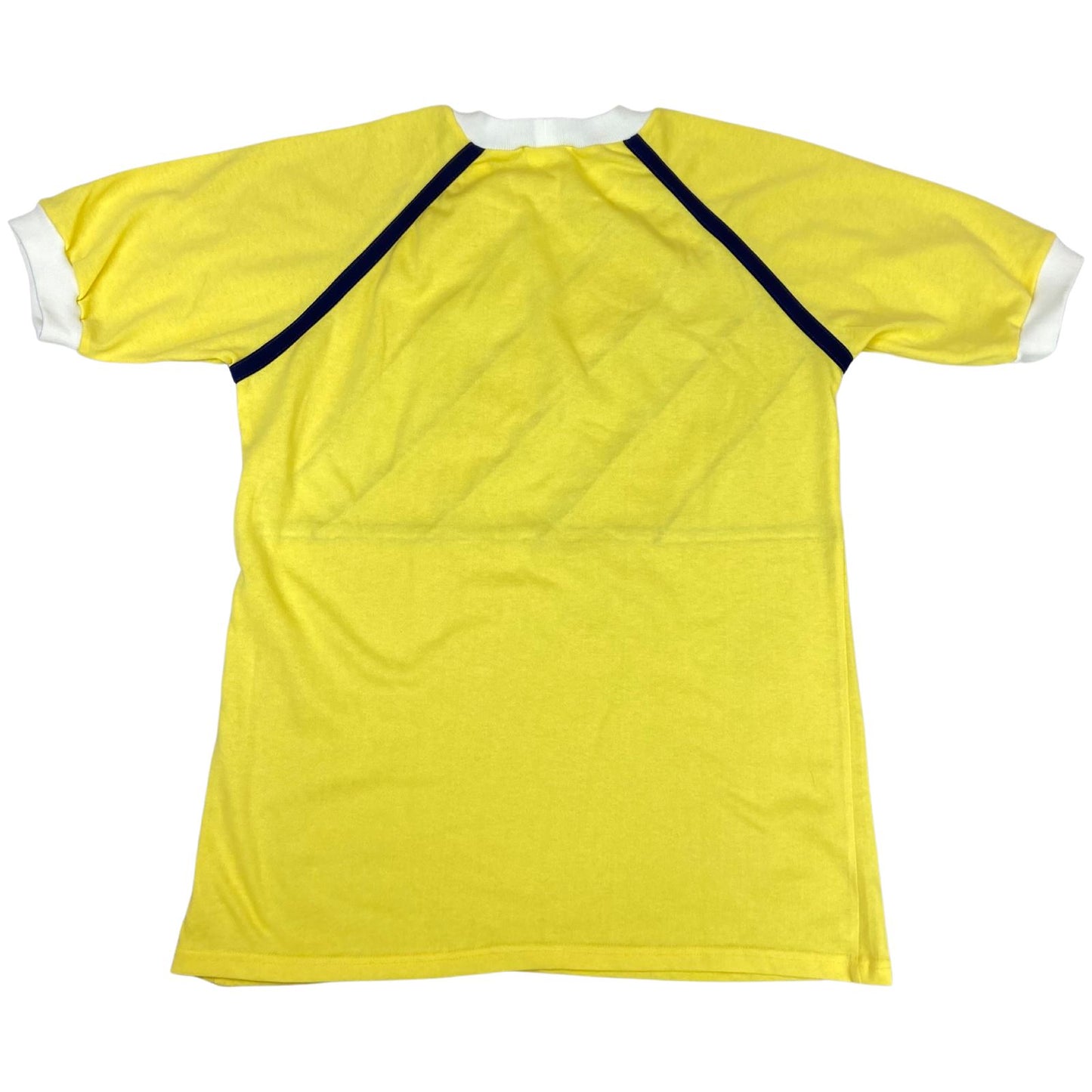Vintage 70s 80s Yellow Navy and White Savety Stripped Panelled T-Shirt M