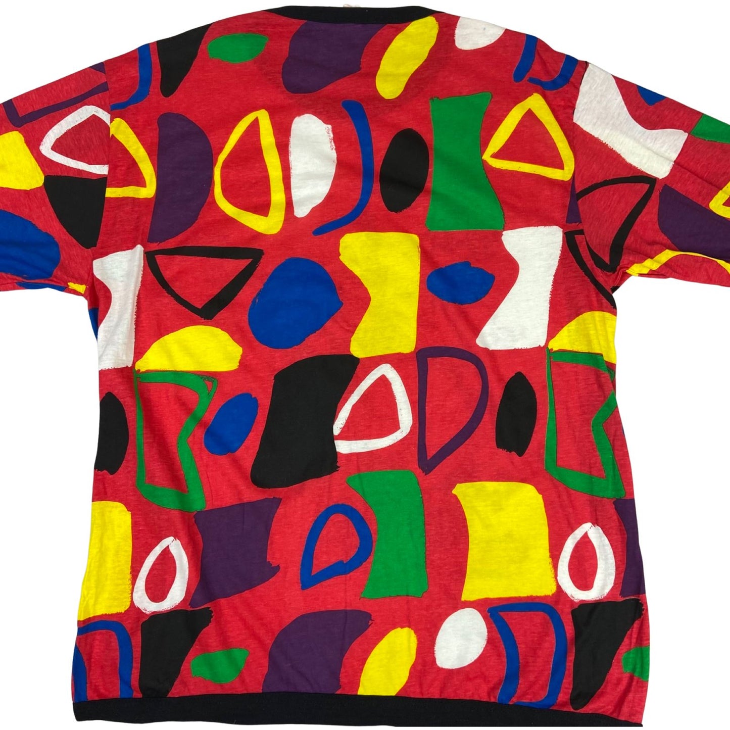 Vintage 80s White Multicoloured Geometric Patterned Clown Graphic T-Shirt L