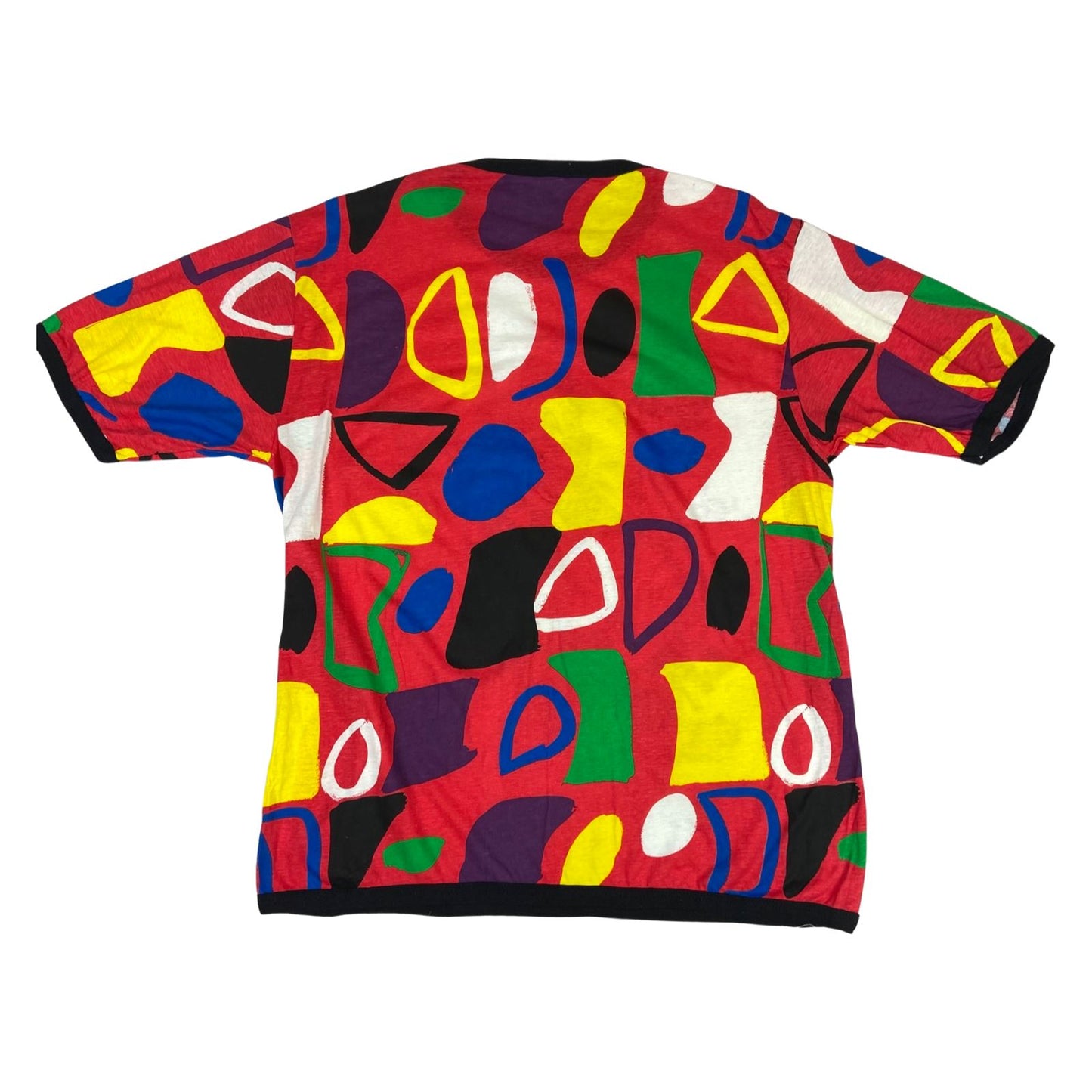 Vintage 80s White Multicoloured Geometric Patterned Clown Graphic T-Shirt L