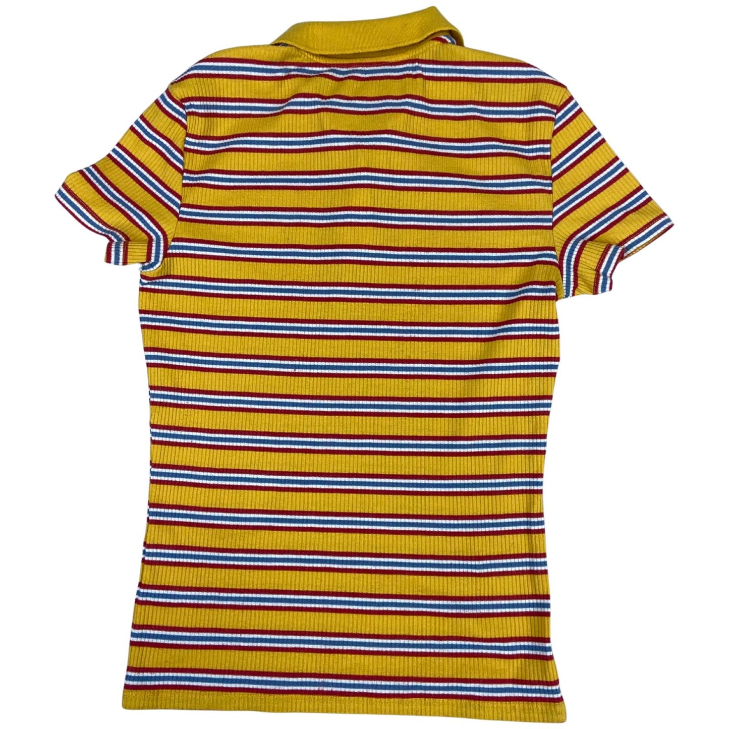 Vintage 90s Yellow Clockhouse Ribbed Stripped Button Up Polo Shirt Top S 8/10