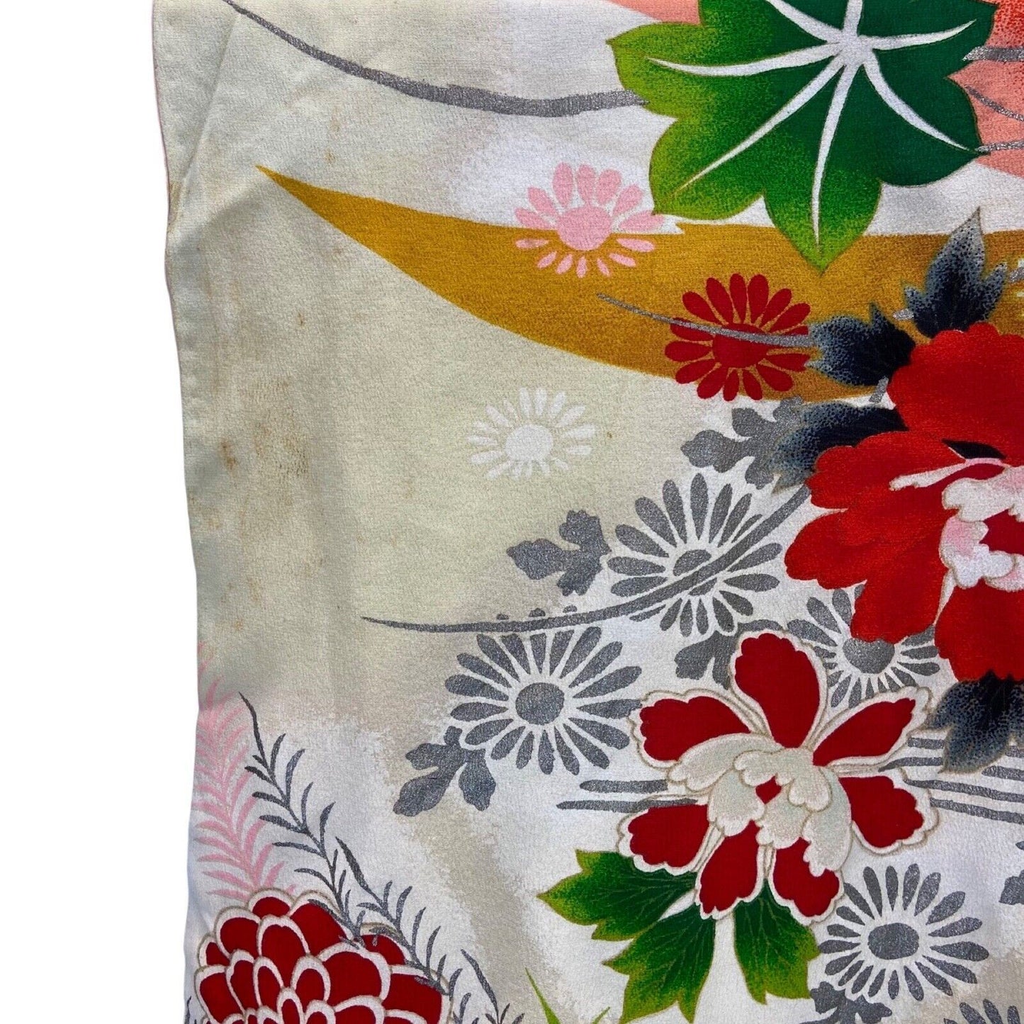 Vintage 60s 70s Yellow Red Green Silk Floral Komon Showa Kimono 8 10 S