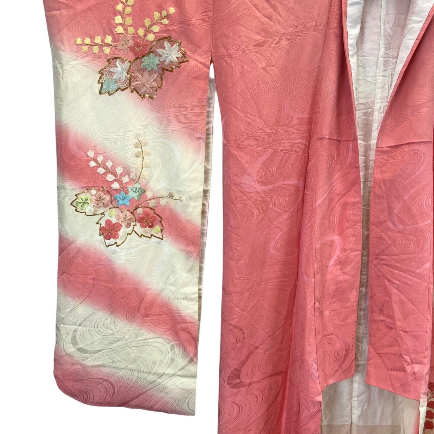 Vintage 60s 70s Pink Cream Silk Embroidered Floral Komon Showa Kimono 16 L