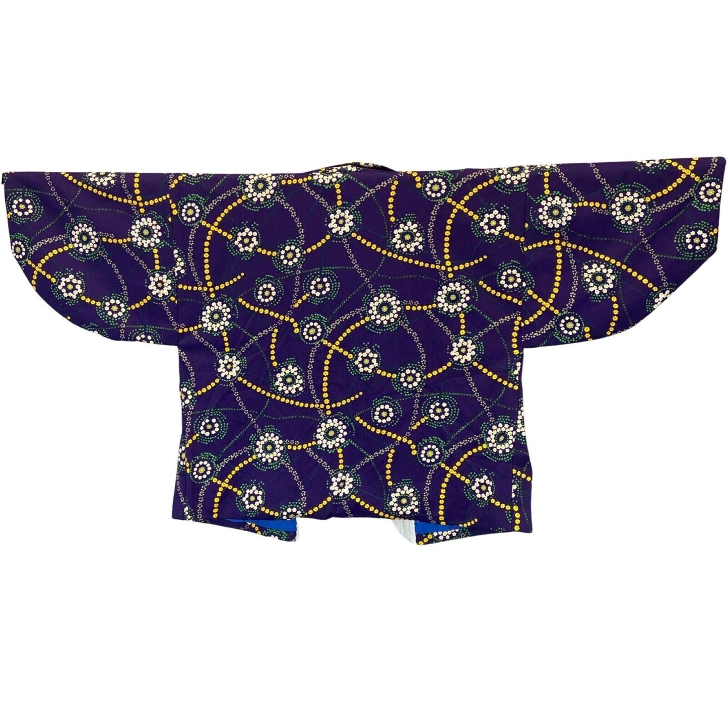 Vintage 70s 80s Purple Yellow Geometric Floral Komon Haori Kimono 16 18 L