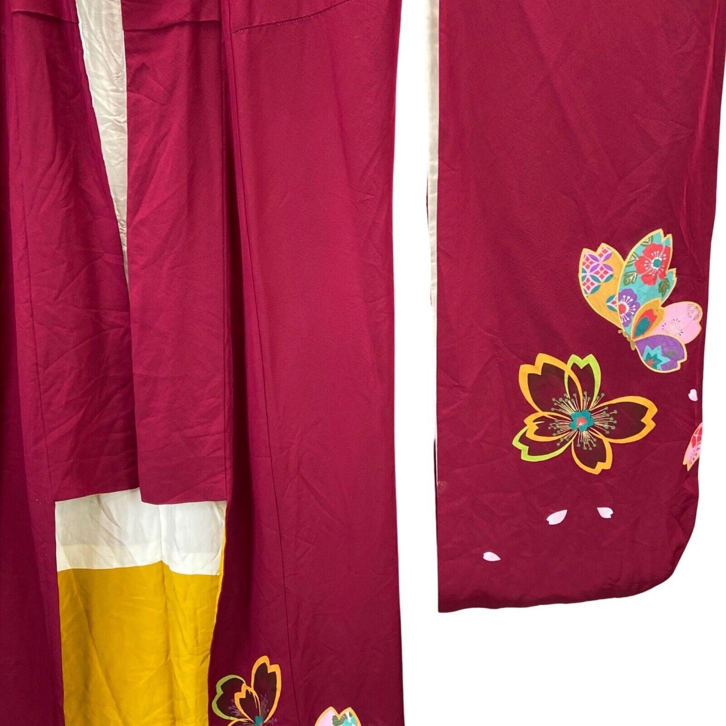 Vintage 70s 80s Burgundy Red Yellow Pattered Kimono XL