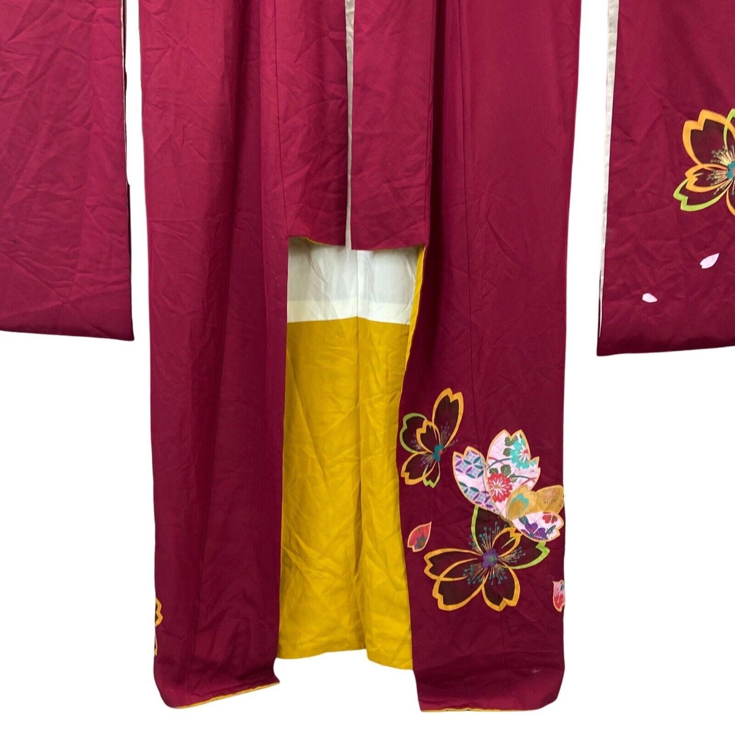 Vintage 70s 80s Burgundy Red Yellow Pattered Kimono XL