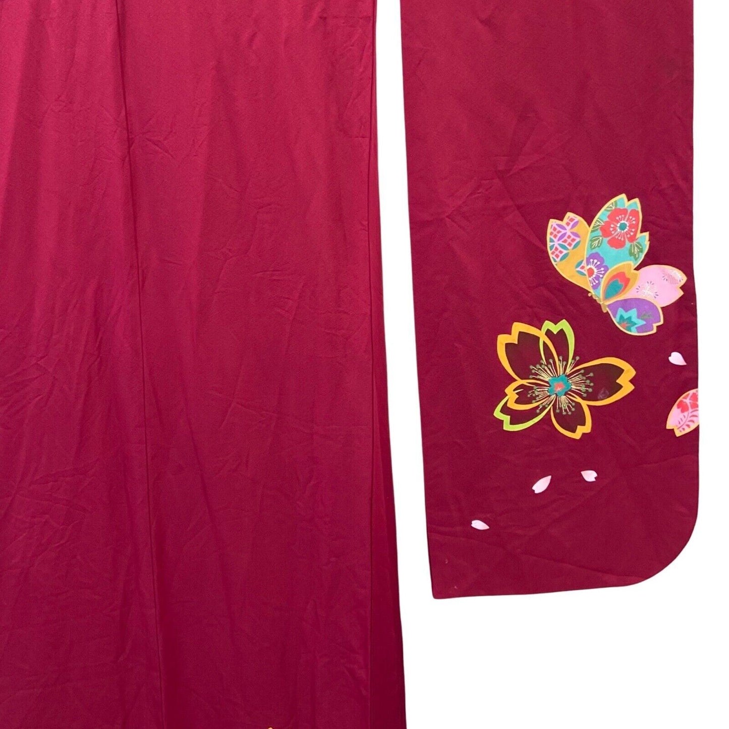 Vintage 70s 80s Burgundy Red Yellow Pattered Kimono XL