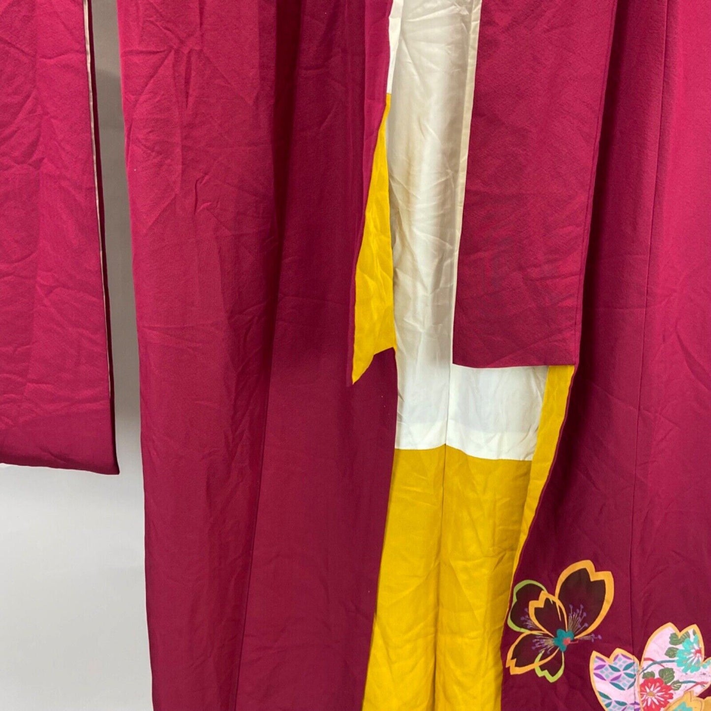 Vintage 70s 80s Burgundy Red Yellow Pattered Kimono XL