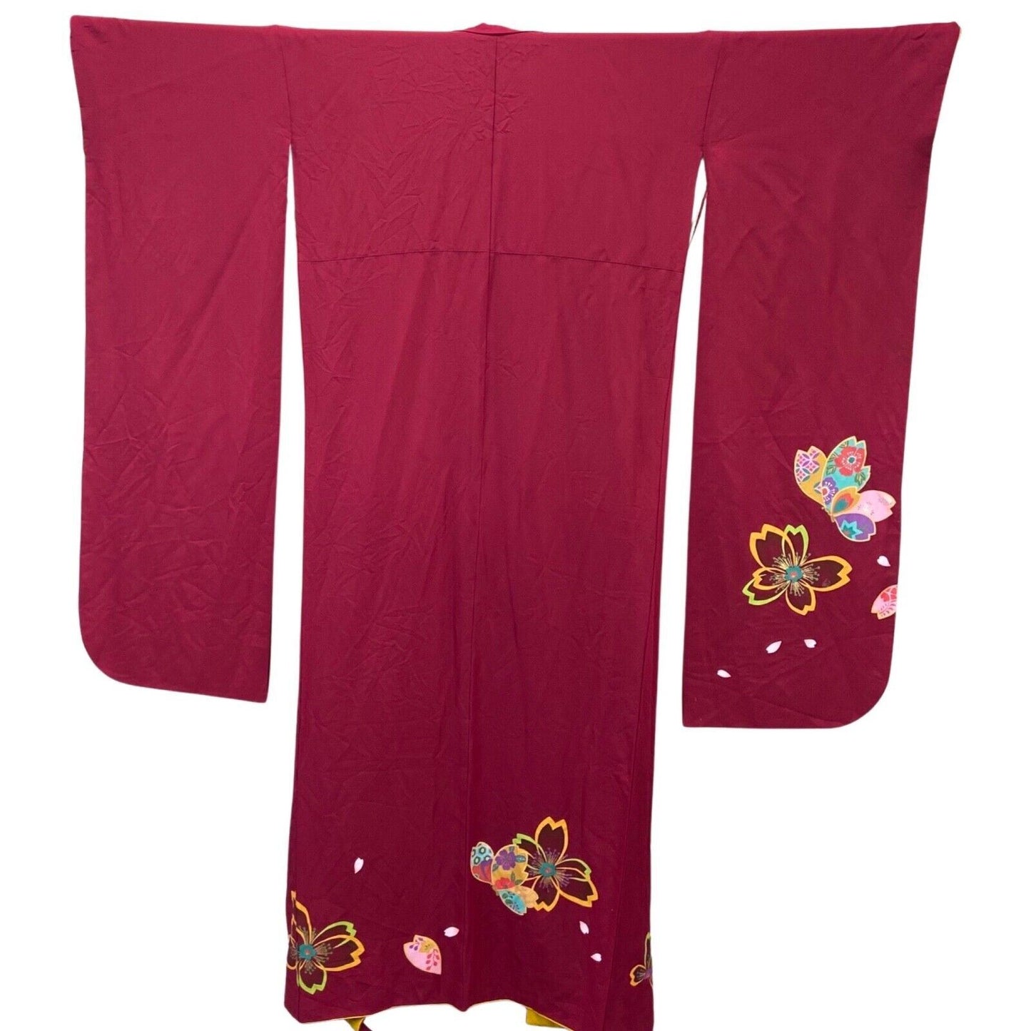 Vintage 70s 80s Burgundy Red Yellow Pattered Kimono XL
