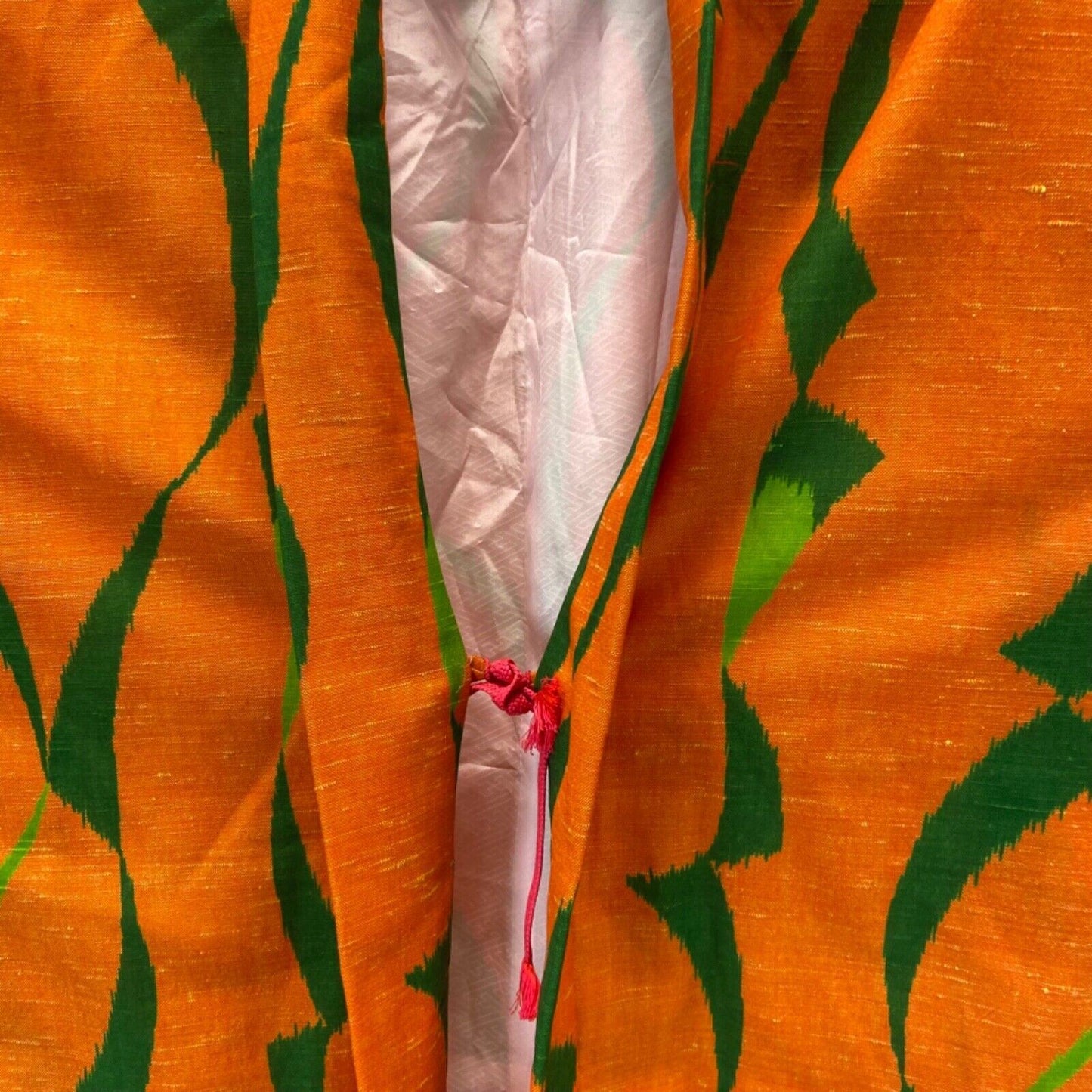 Vintage 80s 90s Orange Green Geometric Pattern Komon Haori Kimono 12 M