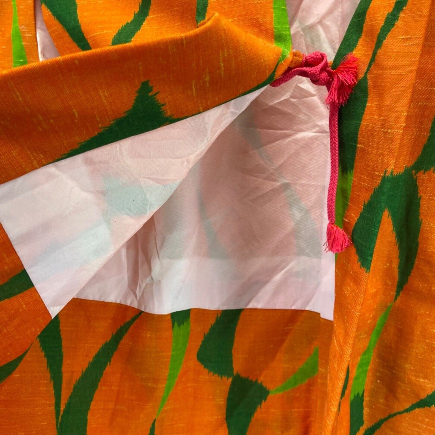 Vintage 80s 90s Orange Green Geometric Pattern Komon Haori Kimono 12 M