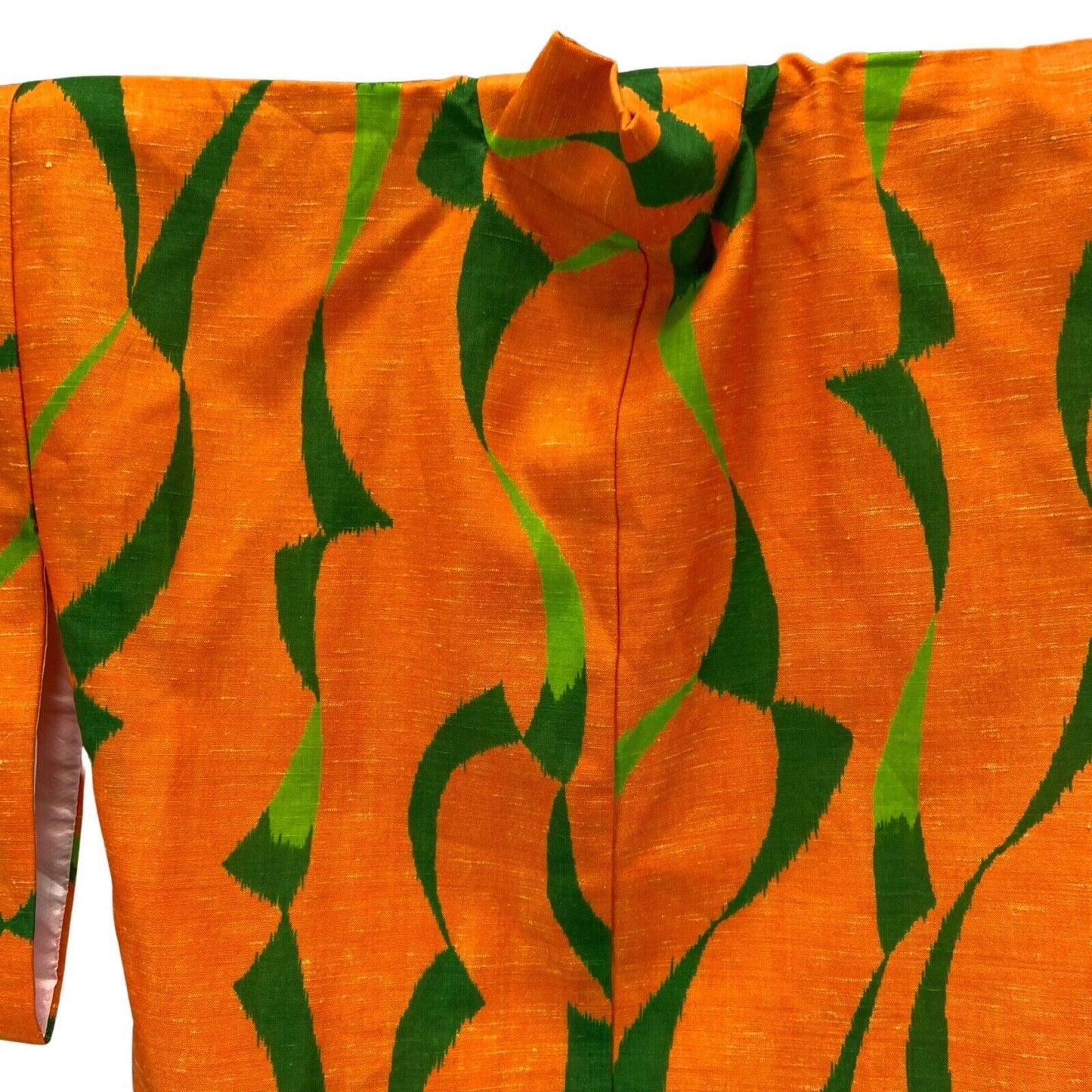 Vintage 80s 90s Orange Green Geometric Pattern Komon Haori Kimono 12 M