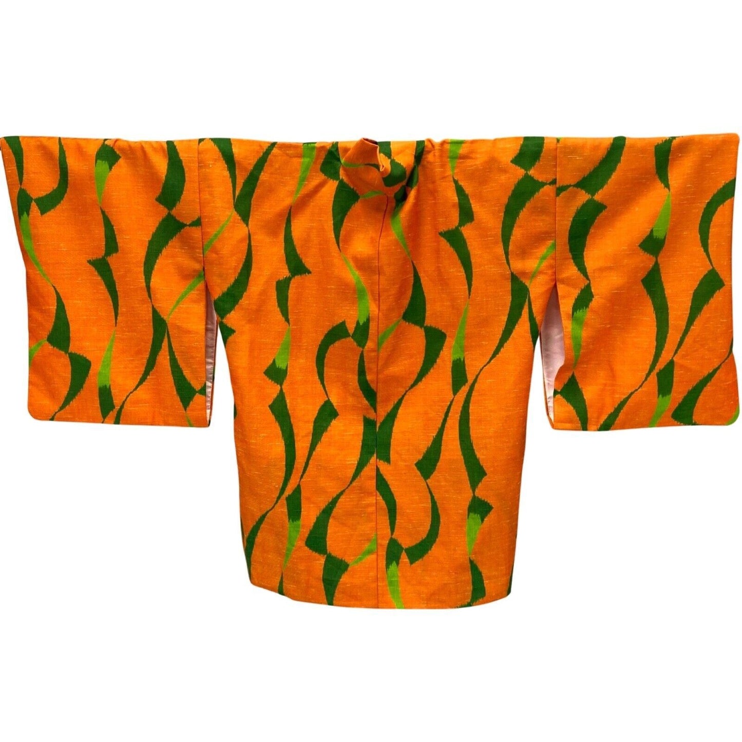 Vintage 80s 90s Orange Green Geometric Pattern Komon Haori Kimono 12 M