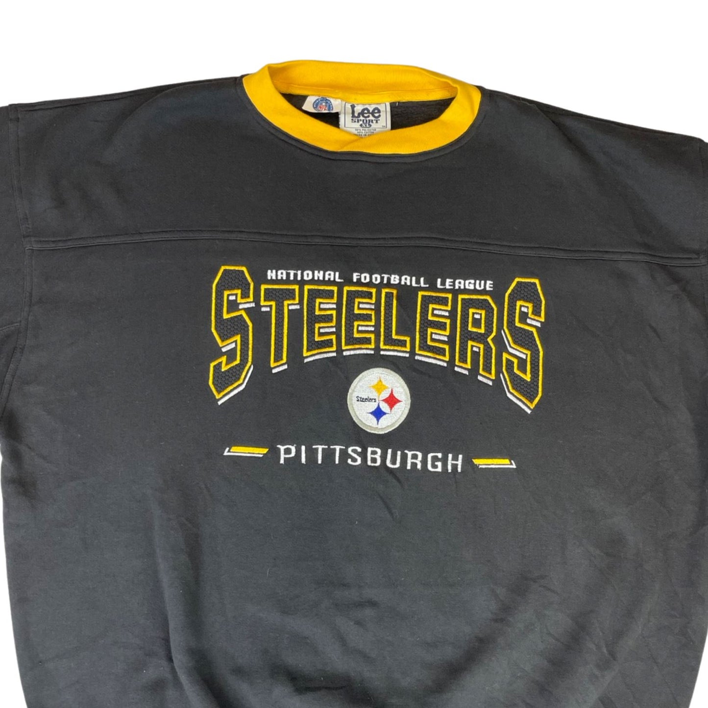 Vintage 90s 00s Black Yellow Lee Sport Steelers NFL Embroidered Sweater XXL