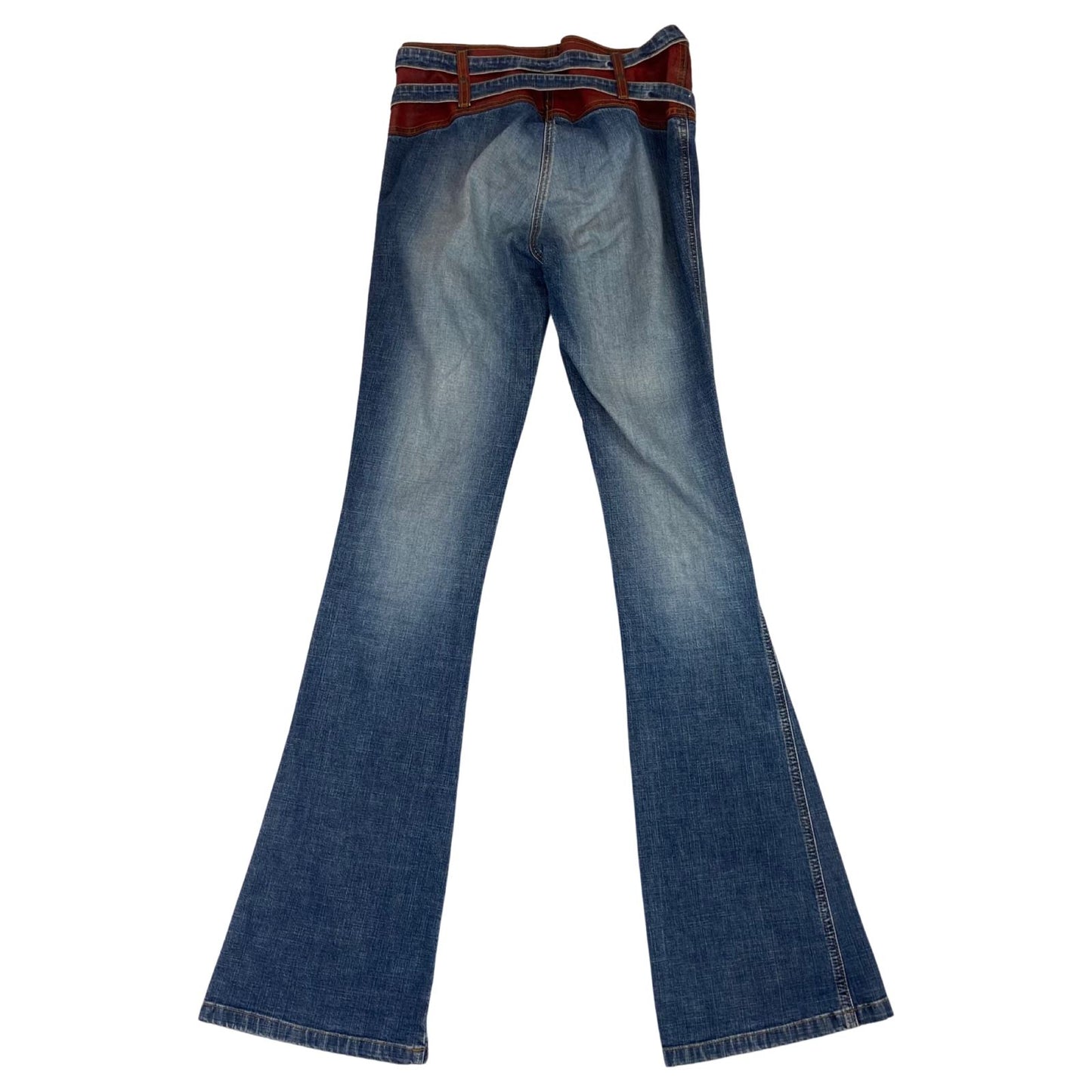 Vintage 00s Y2K Blue Red Mogul Flared Low Waist Jeans Contrast Waistband S 8/10