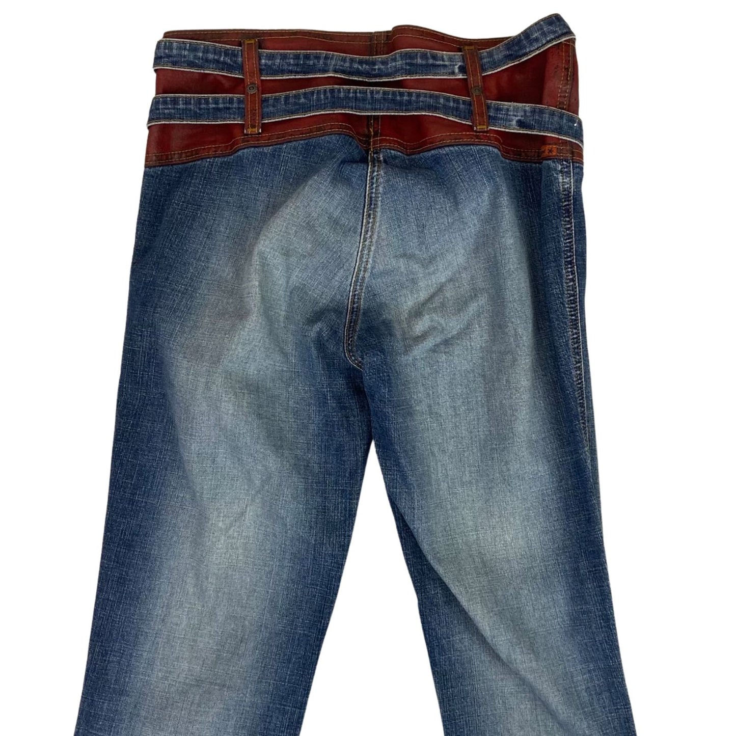Vintage 00s Y2K Blue Red Mogul Flared Low Waist Jeans Contrast Waistband S 8/10
