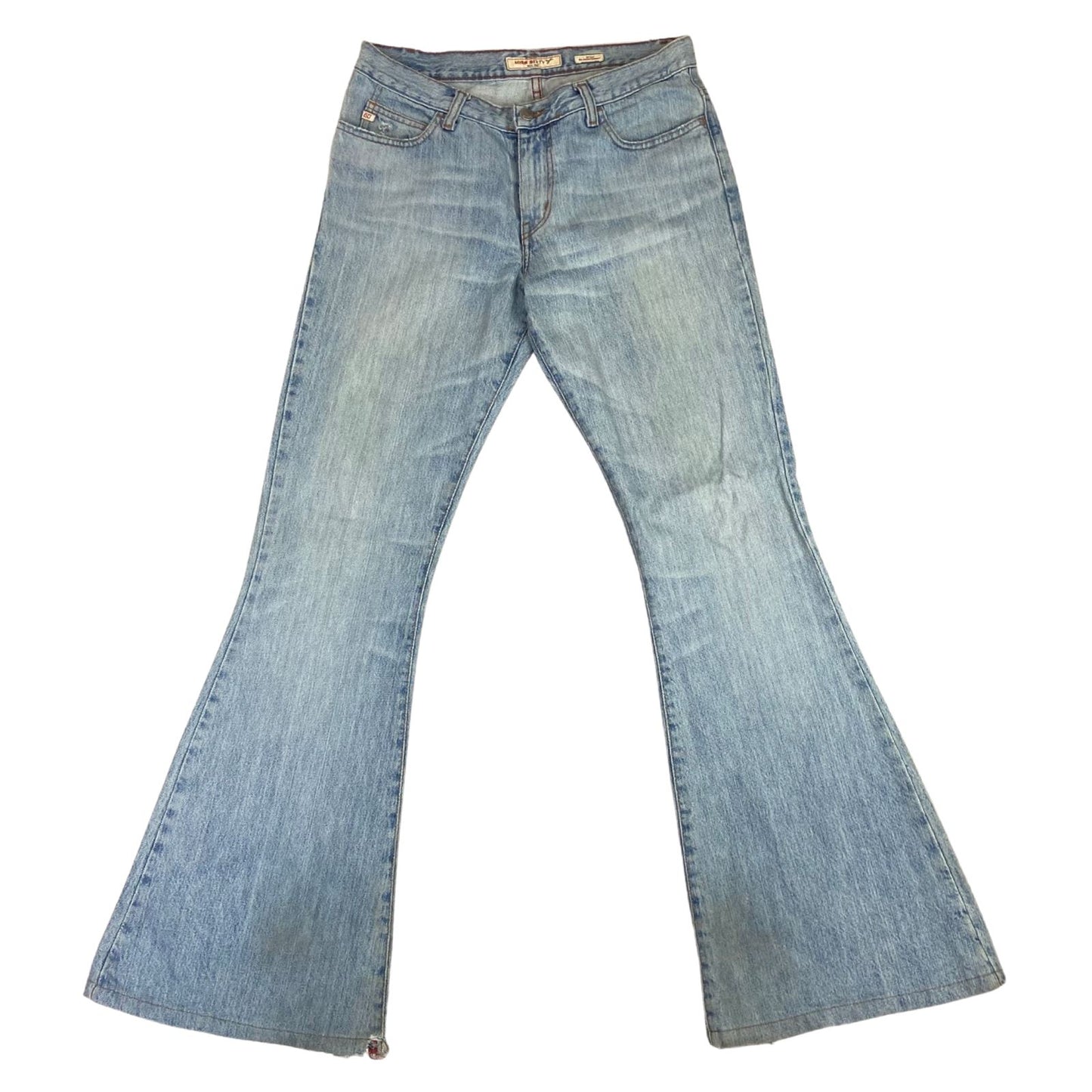 Vintage 90s Y2K Light Blue Miss Sixty Mid-Rise Bleached Flared Jeans 12 14 M