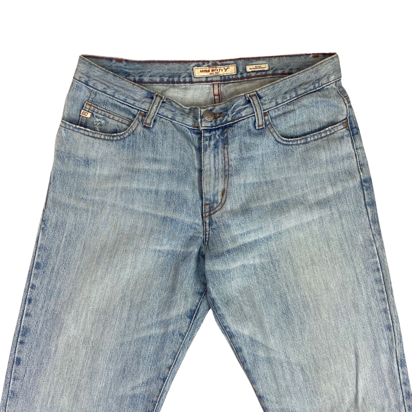 Vintage 90s Y2K Light Blue Miss Sixty Mid-Rise Bleached Flared Jeans 12 14 M