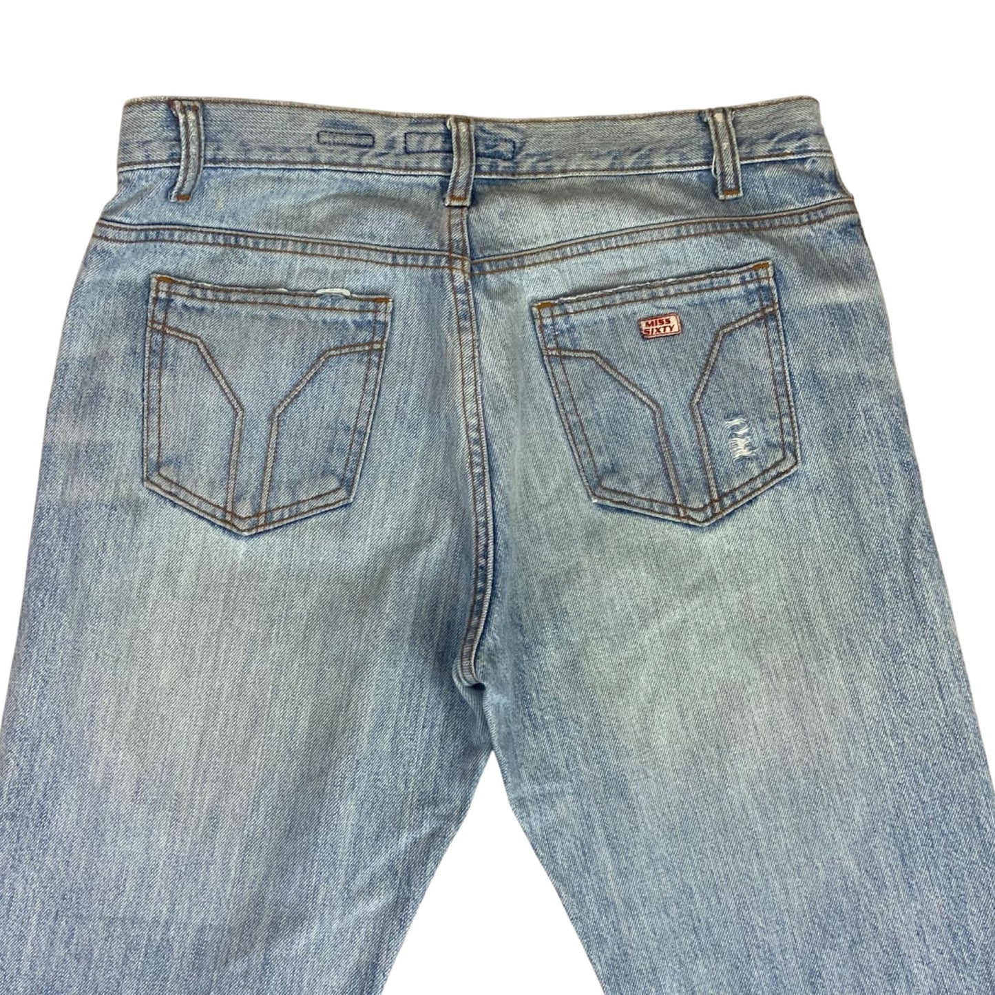 Vintage 90s Y2K Light Blue Miss Sixty Mid-Rise Bleached Flared Jeans 12 14 M